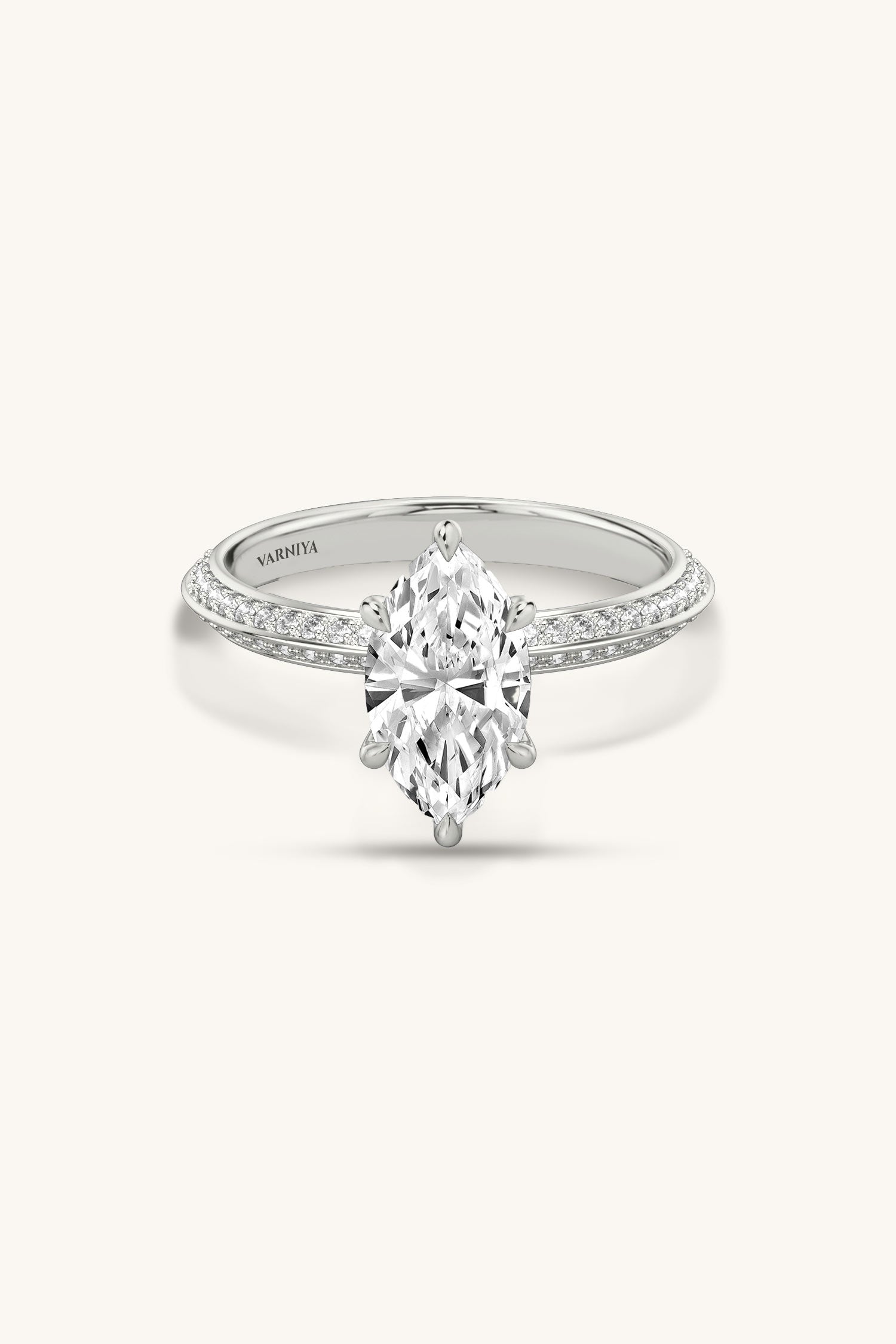Amália Marquise Solitaire Pavé Ring