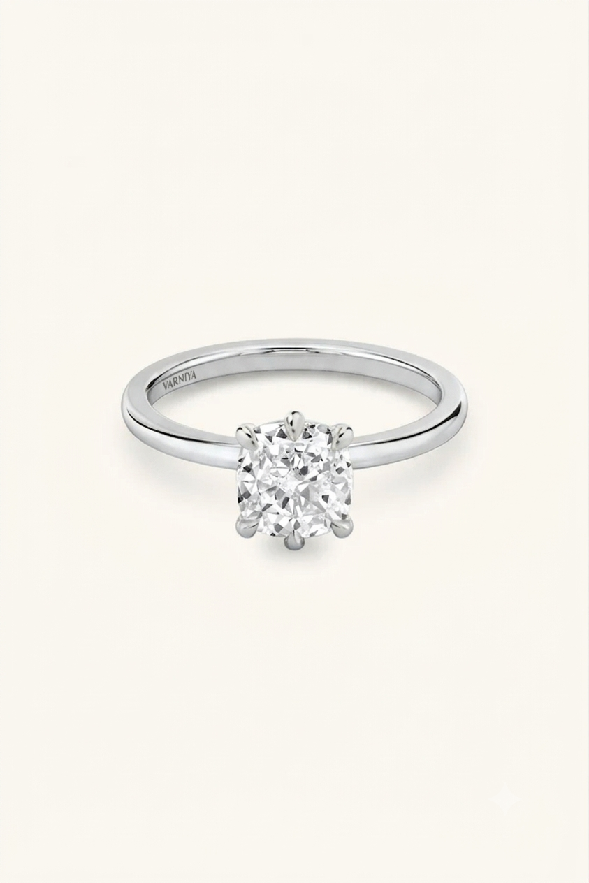 6 Prong Classic Grace Platinum Ring with a Cushion Solitaire