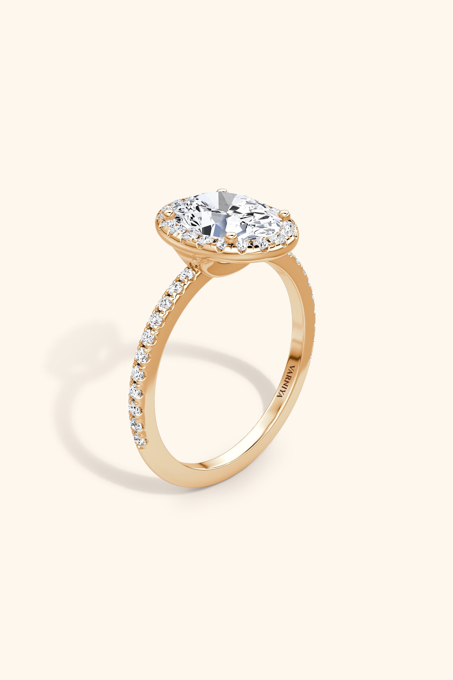 Angelica Classic Oval Solitaire Pavé Ring with Halo