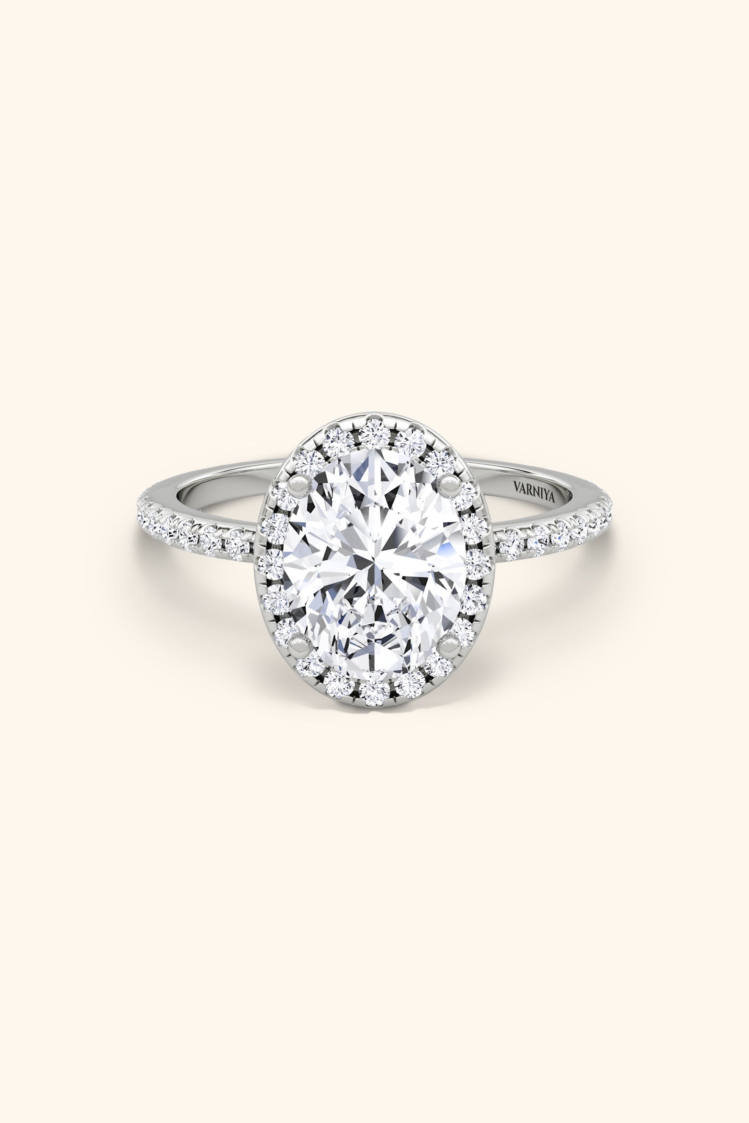 Angelica Classic Oval Solitaire Pavé Ring with Halo