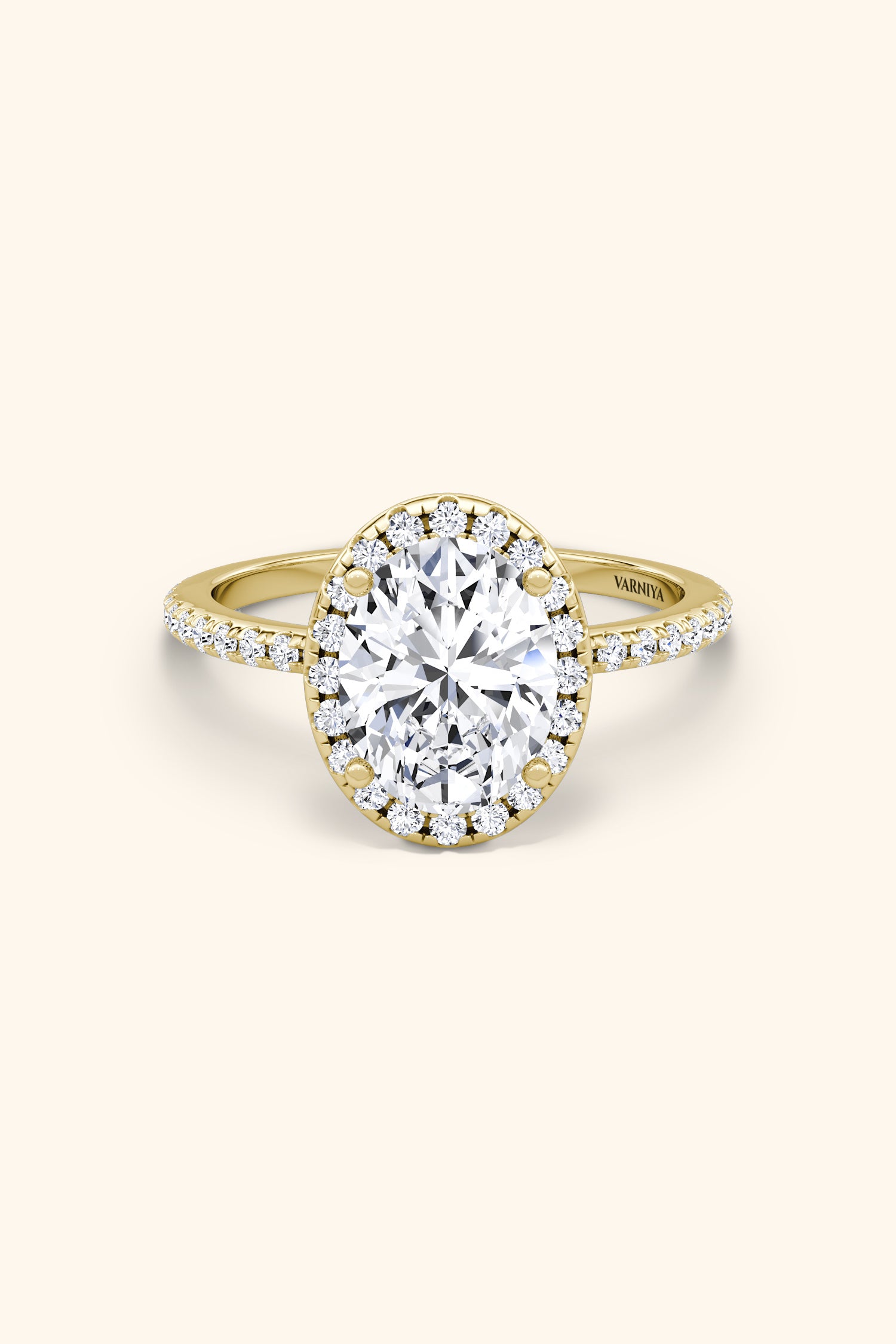 Angelica Classic Oval Solitaire Pavé Ring with Halo