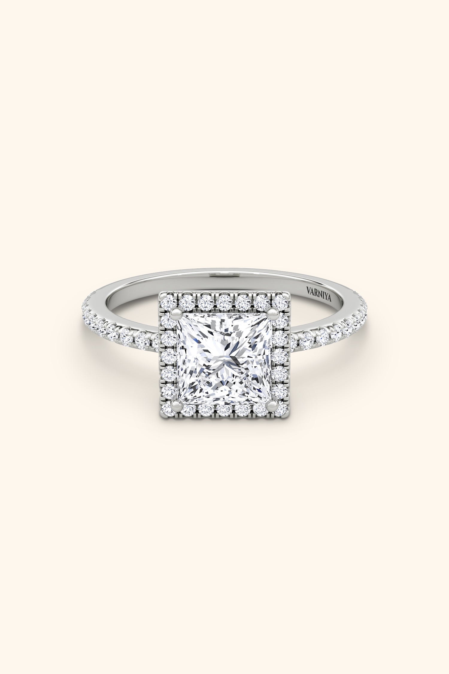 Angelica Classic Halo with a Princess Solitaire Pavé Premium Ring