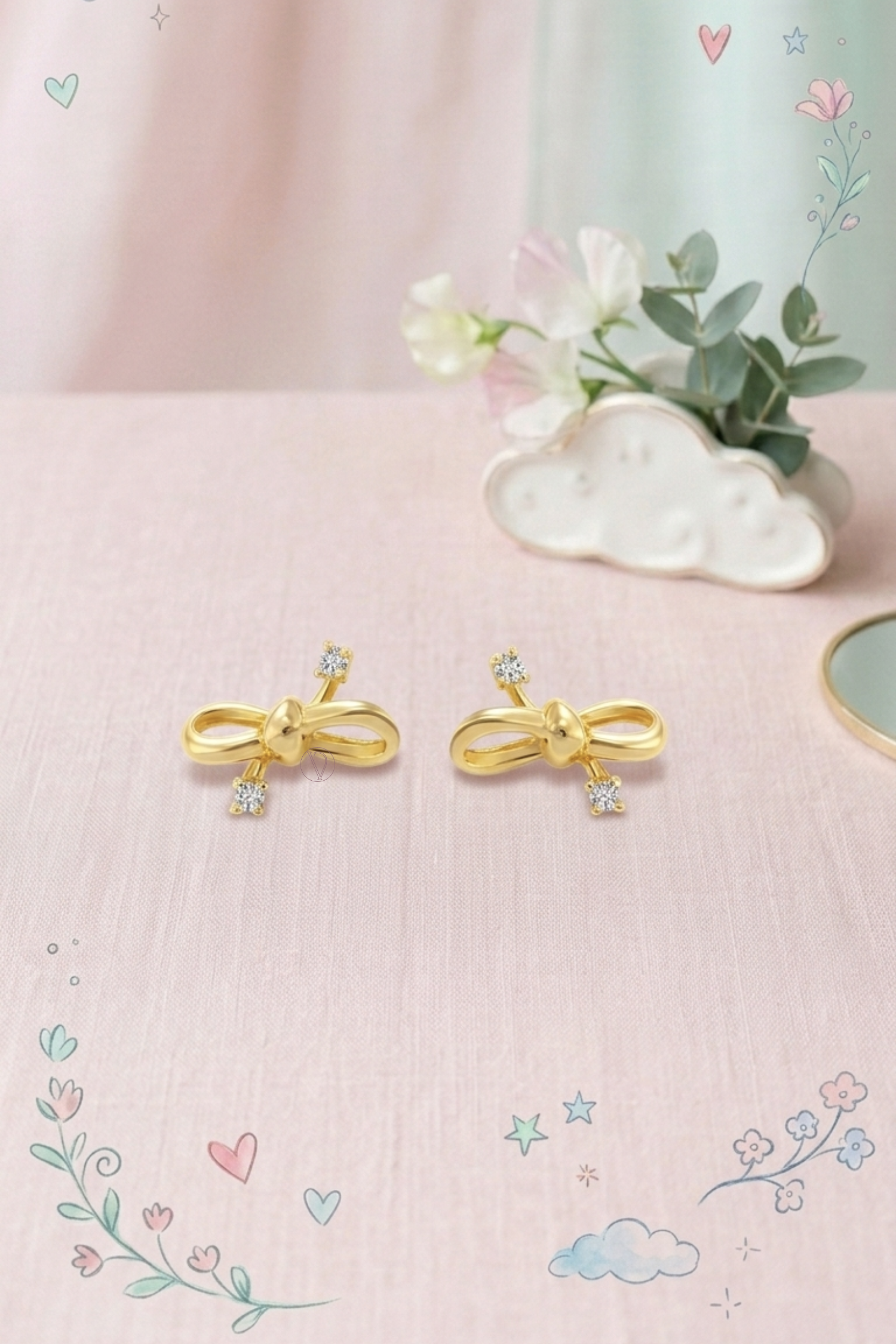 Kids Diamond Ribbon Bow Studs