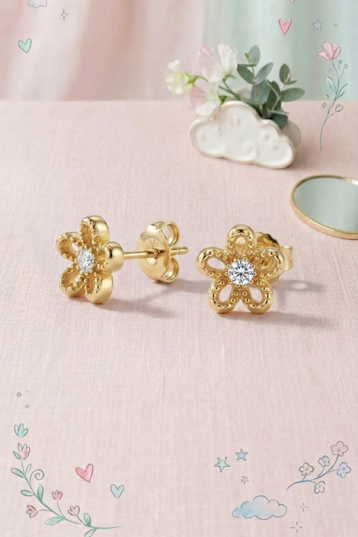 Kids Diamond Tiny Floral Earrings