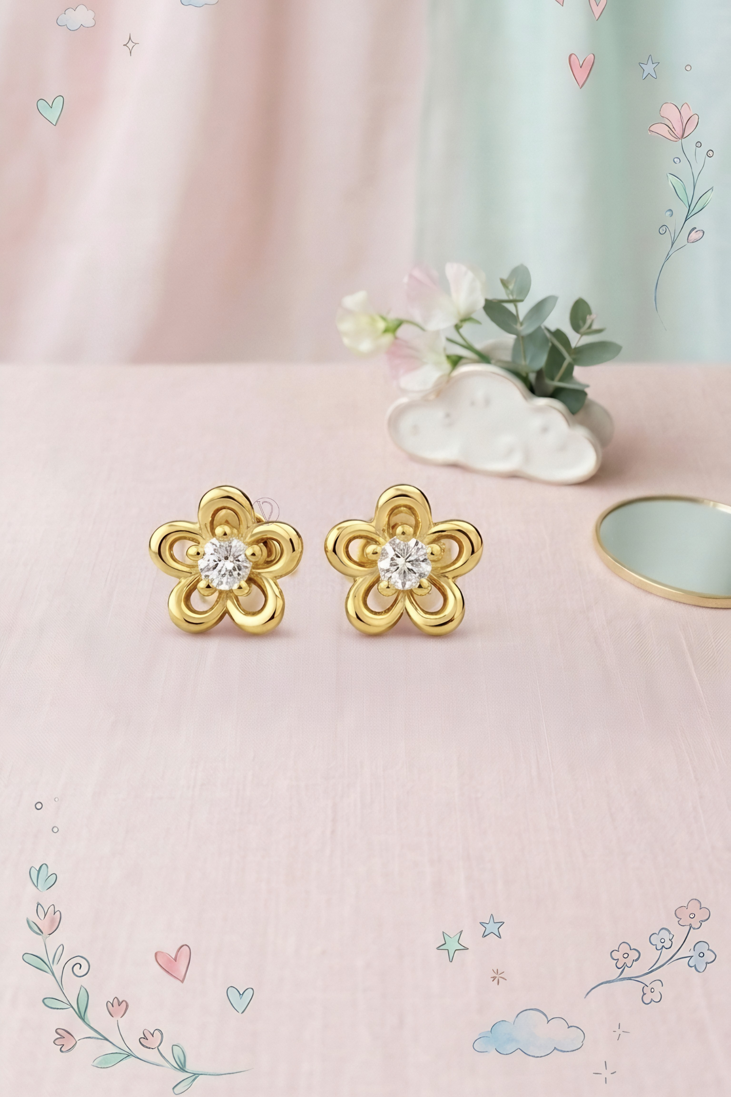 Kids Diamond Tiny Flower Earrings