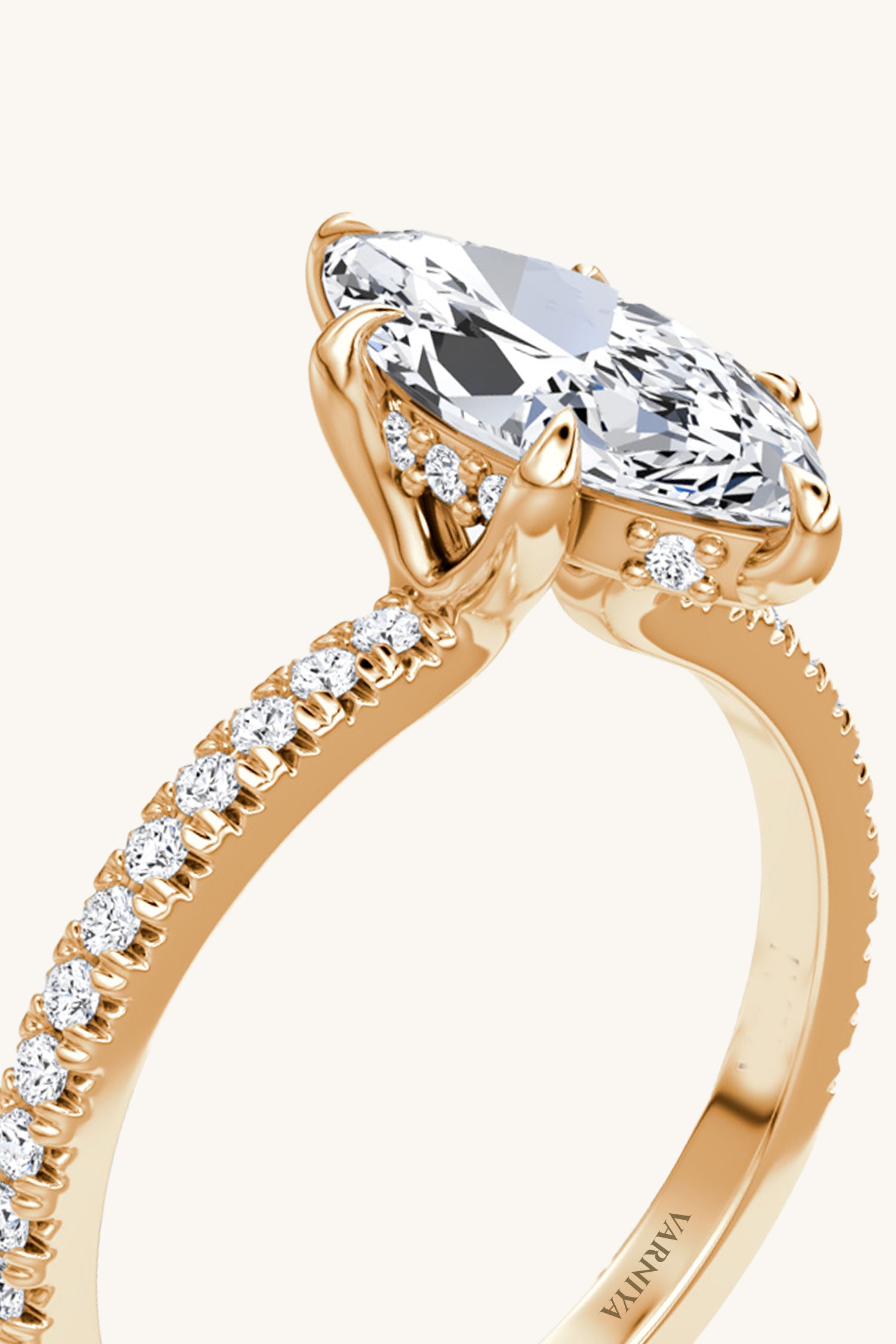 Bella Luna Halo Marquise Solitaire Pavé Ring