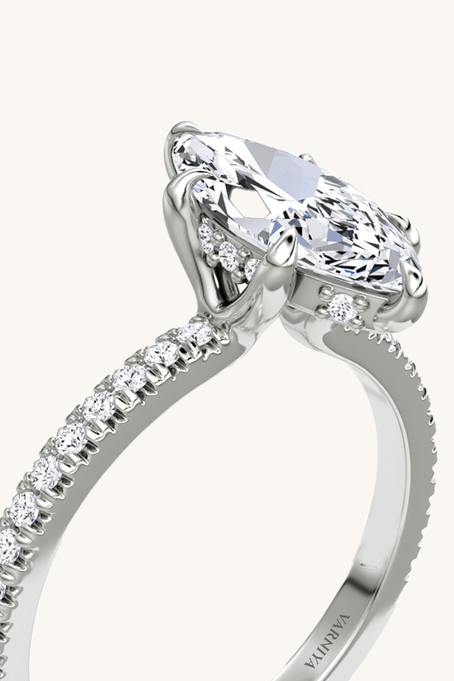 Bella Luna Halo Marquise Solitaire Pavé Ring