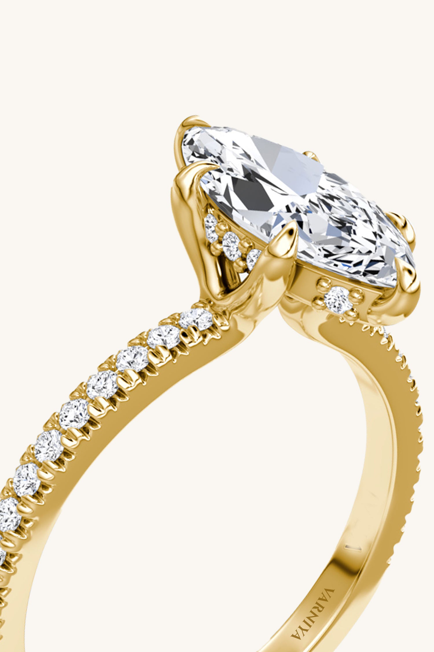 Bella Luna Halo Marquise Solitaire Pavé Ring