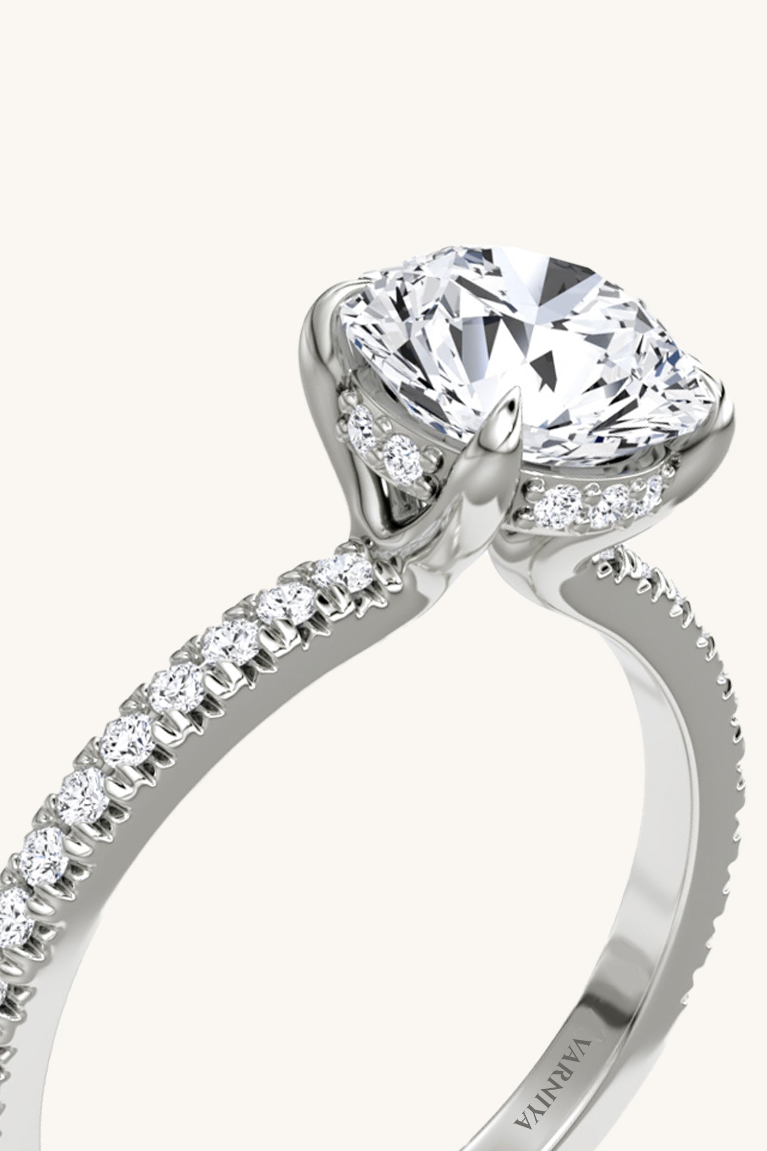 Bella Luna Halo Round Brilliant Solitaire Pave Ring