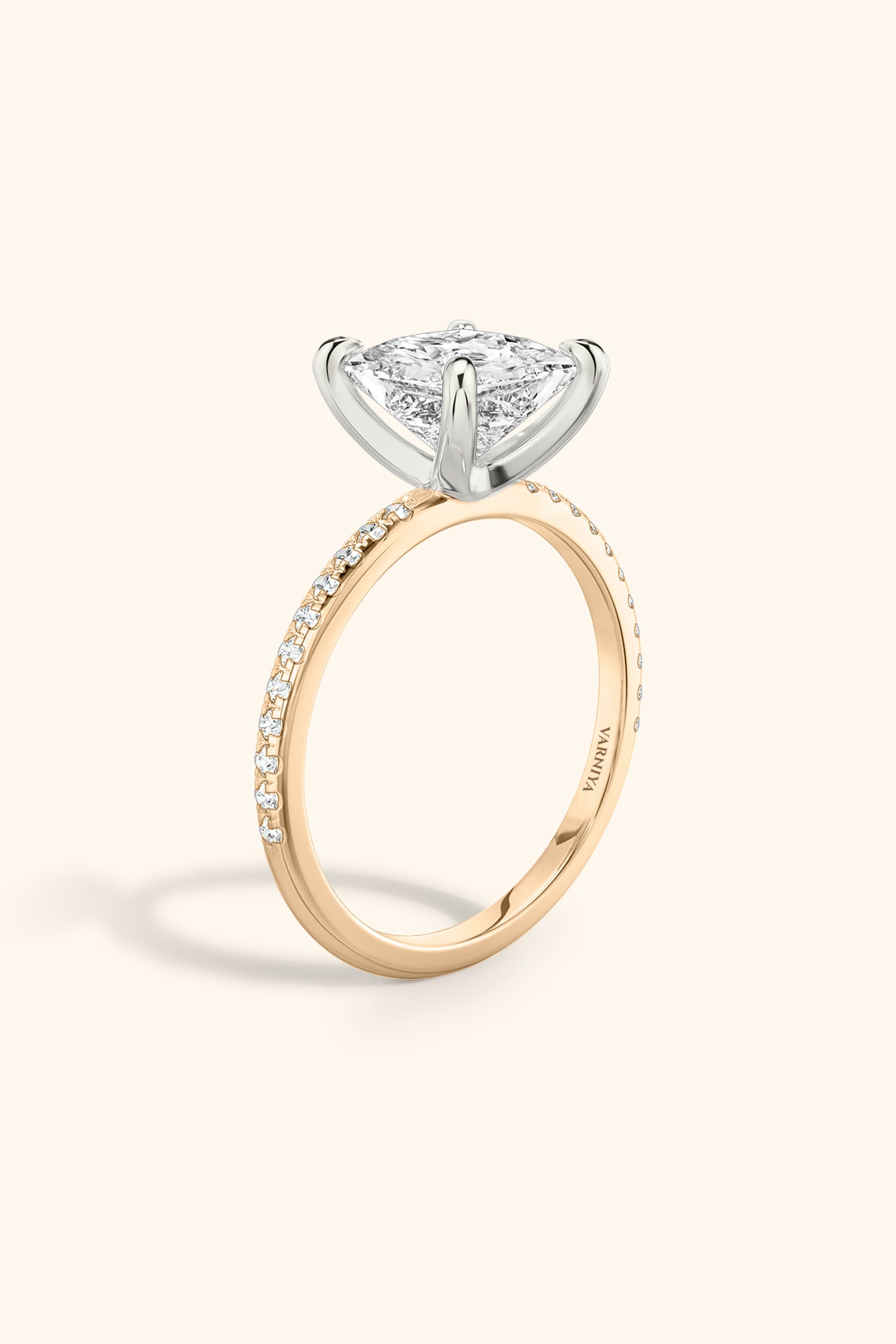 Dual Tone Glance Pavé Ring with 4 Carat Princess Solitaire Value