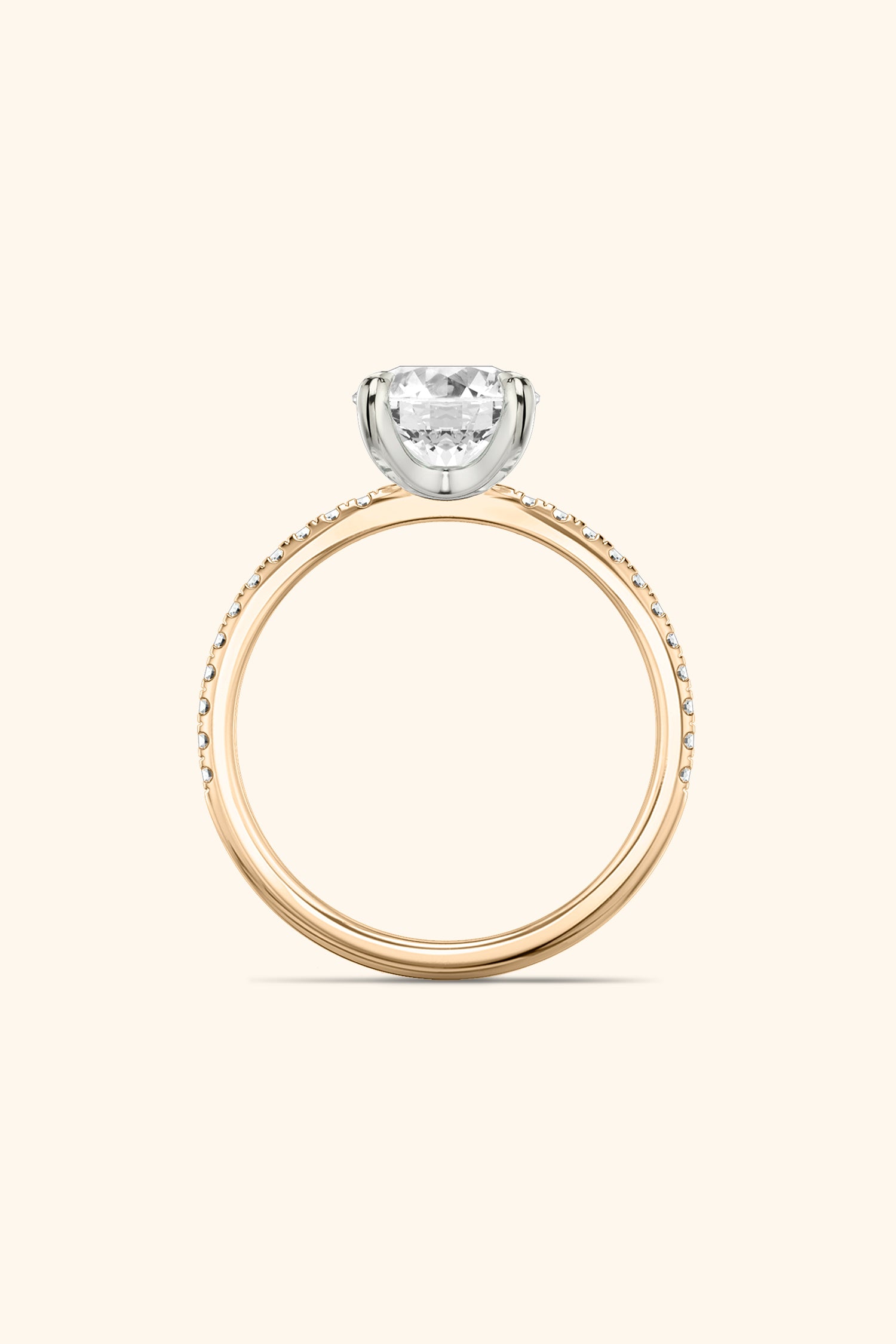 Dual Tone Glance Pave Ring with 4 Carat Round Brilliant Solitaire