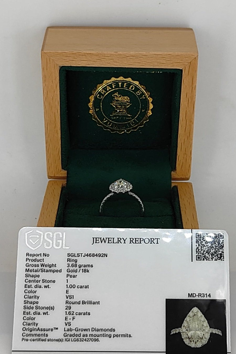 Angelica Classic Halo with a 1 Ct Pear Solitaire Pavé Ring