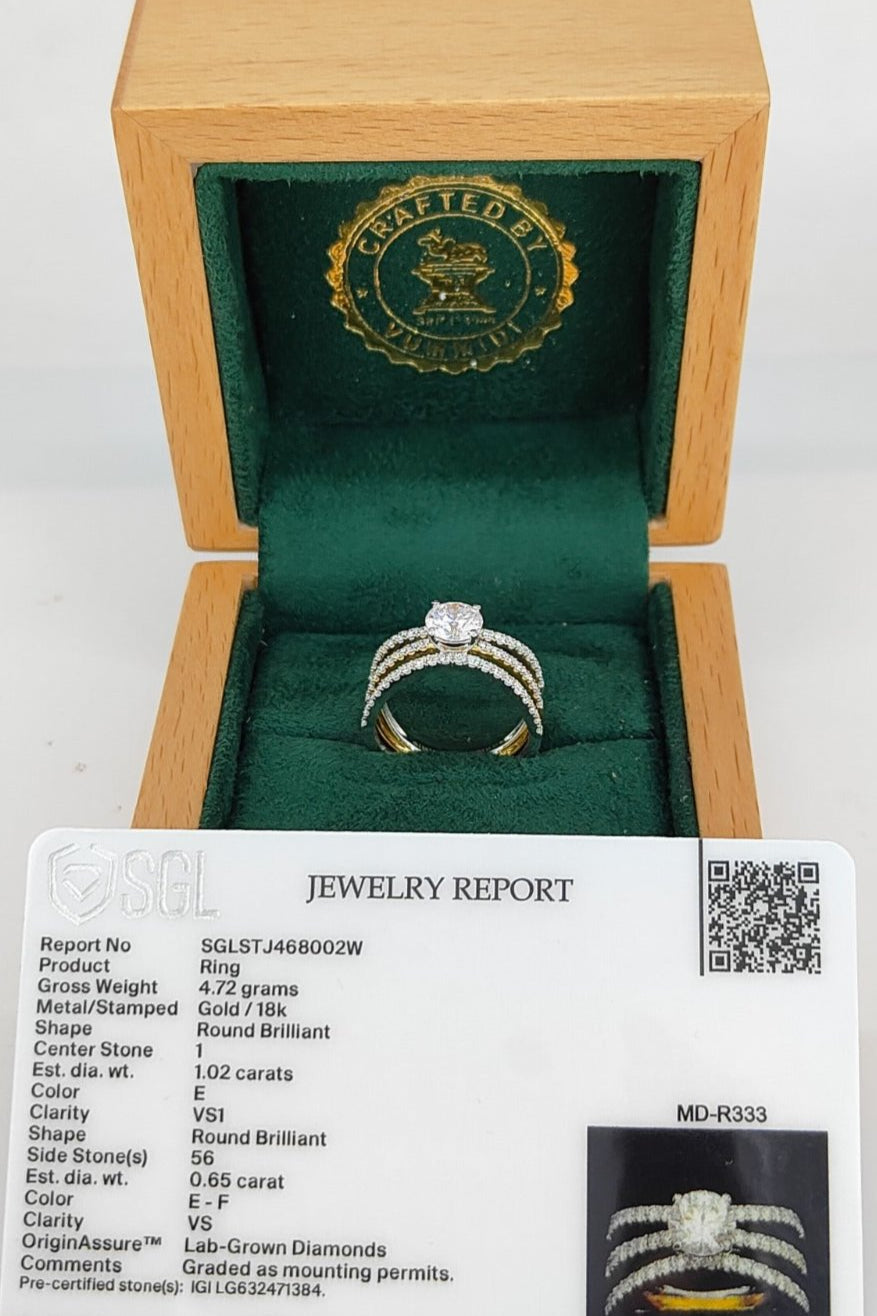 ESTRELLA TRIPLE PAVE RING WITH A 1 CT ROUND SOLITAIRE