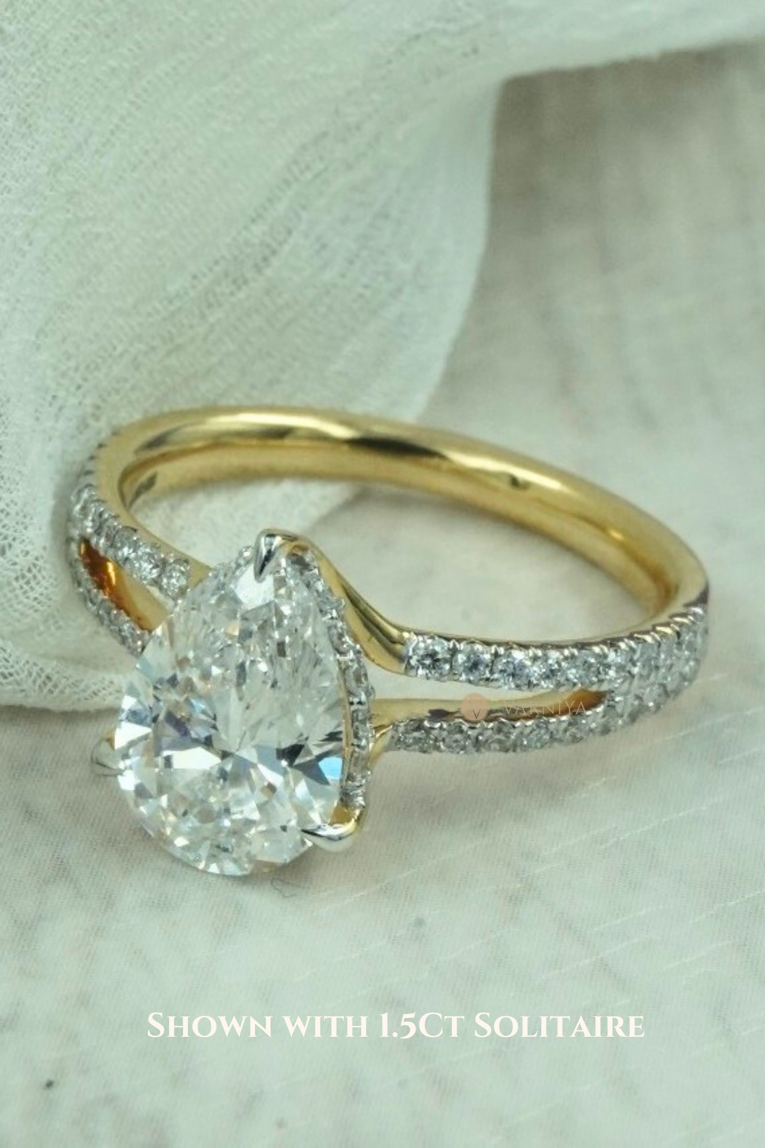 Dulce Halo Pear Solitaire Pavé Ring