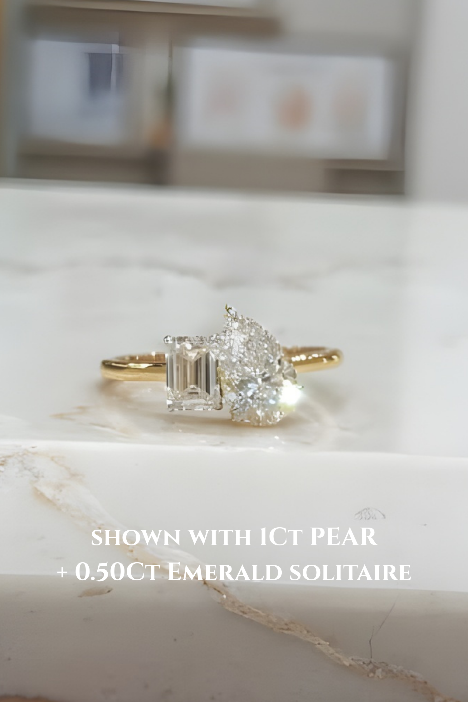 Luminosa Emerald and Pear Solitaire Ring