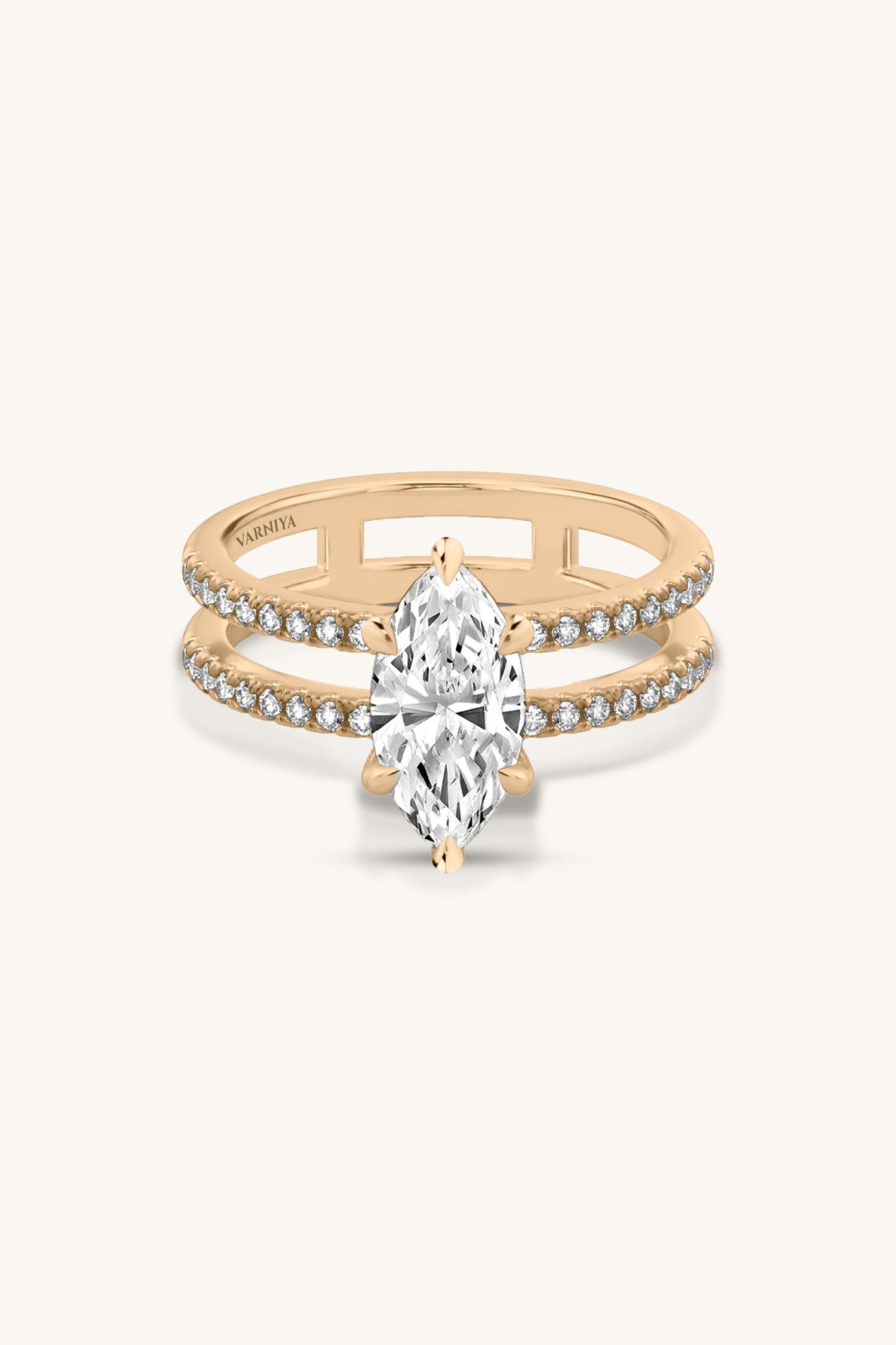 Bicephal Marquise Solitaire Pavé Ring