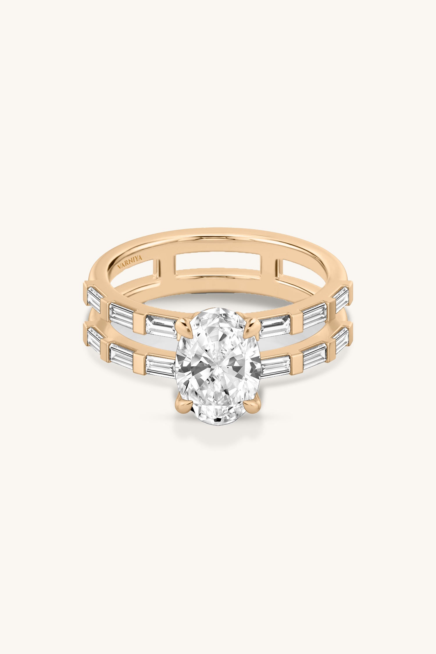 Bicephal Oval Solitaire French Pavé Ring
