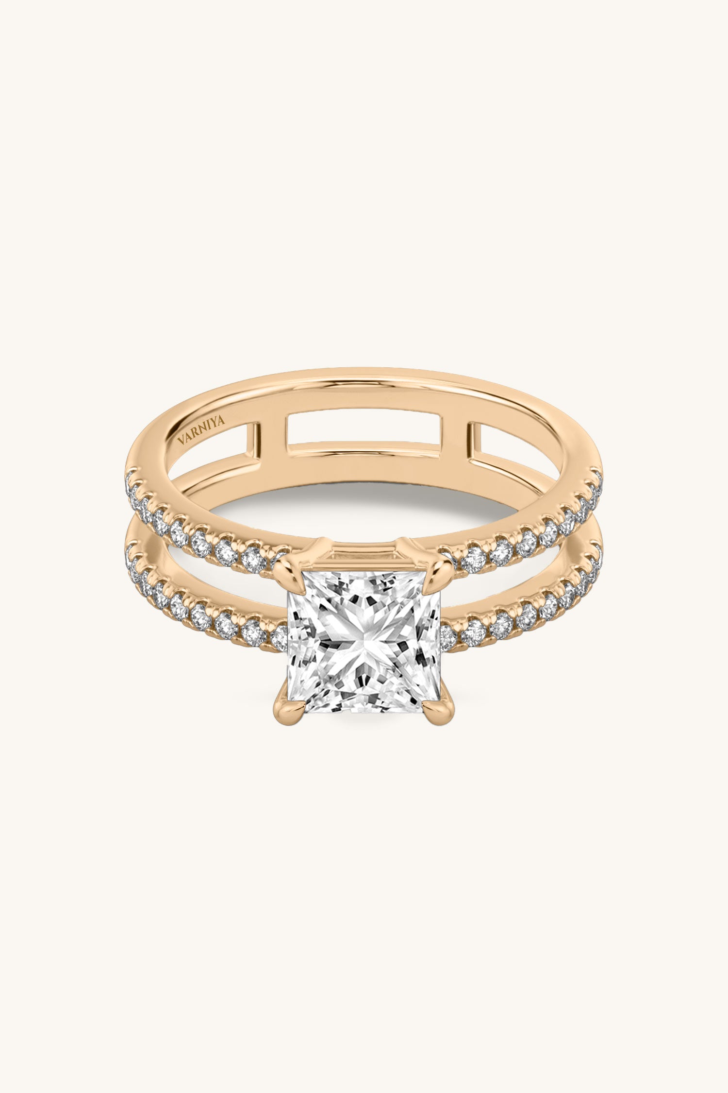 Bicephal Princess Solitaire Pavé Ring