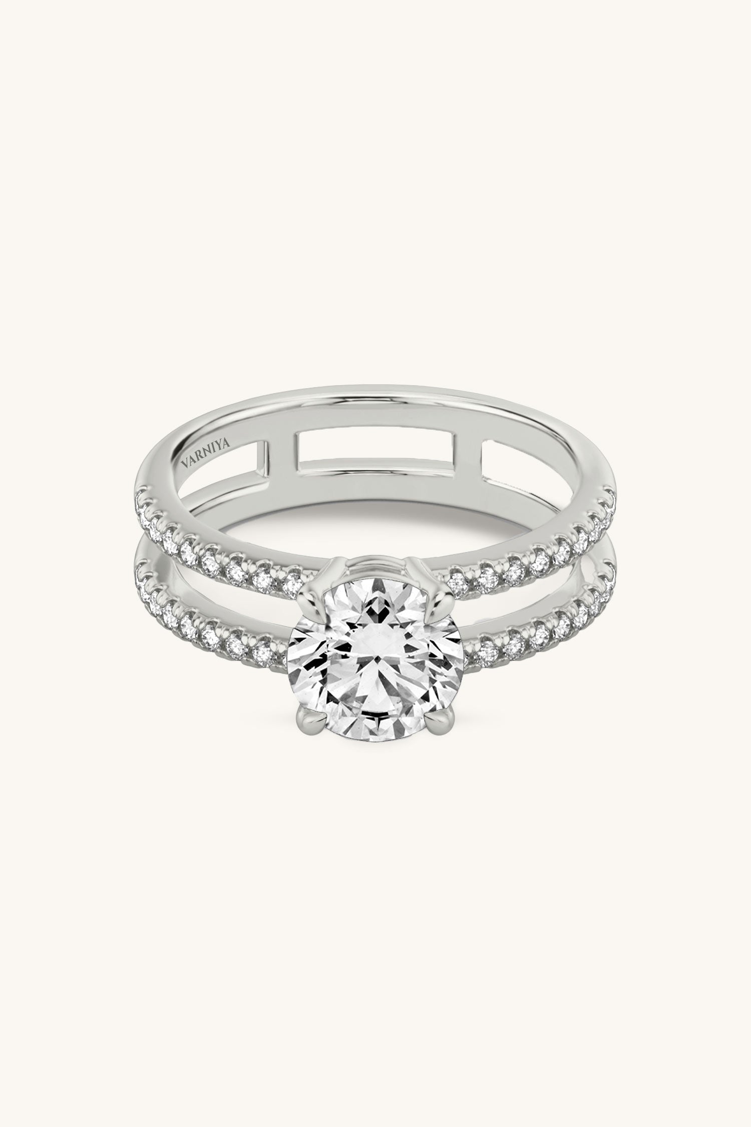 Bicephal Round Solitaire Pavé Ring