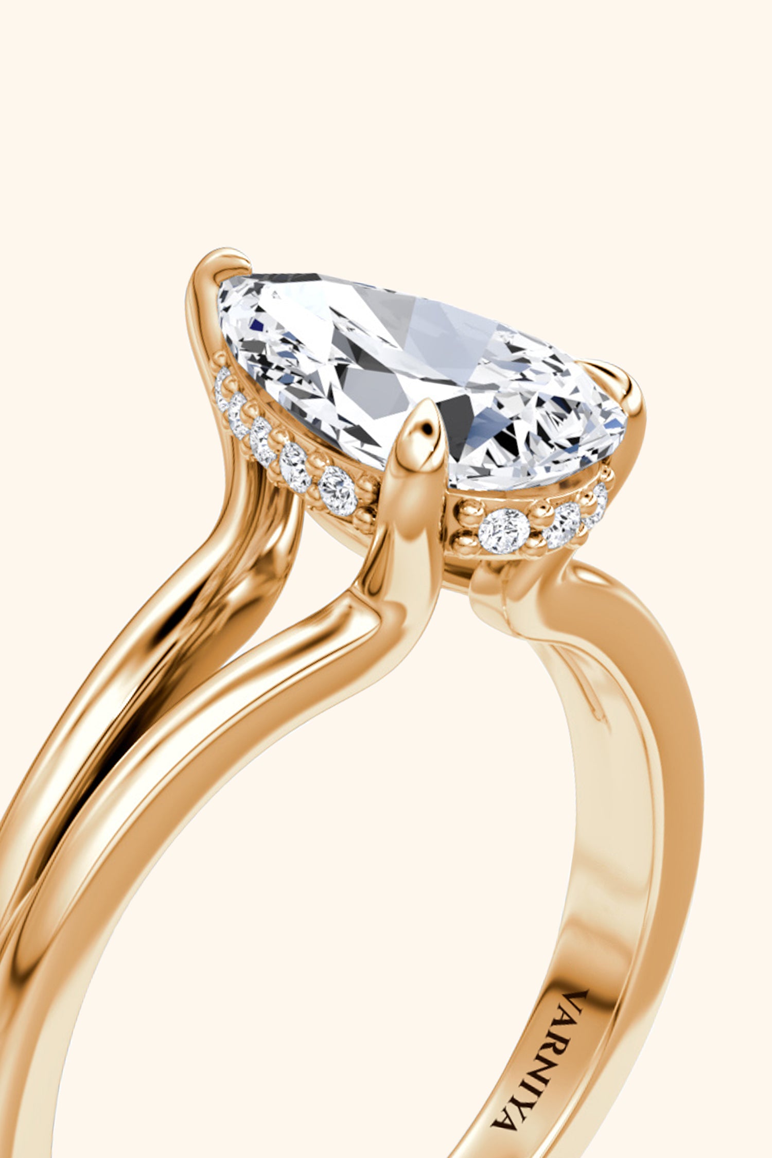 Dulce Halo Pear Solitaire Ring