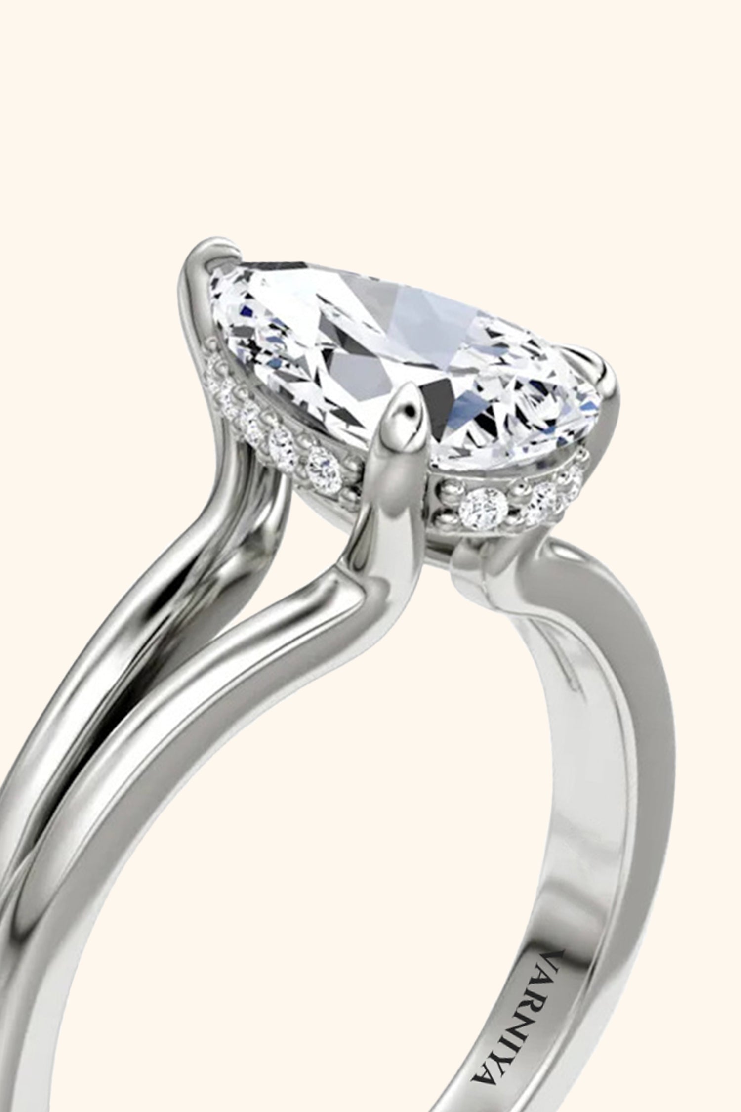 Dulce Halo Pear Solitaire Ring