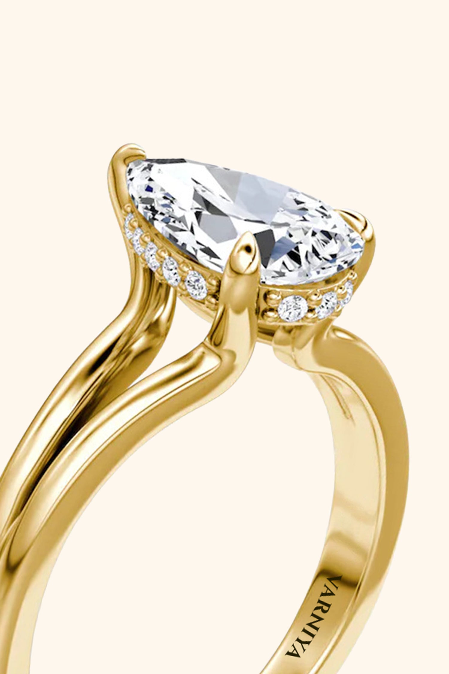 Dulce Halo Pear Solitaire Ring
