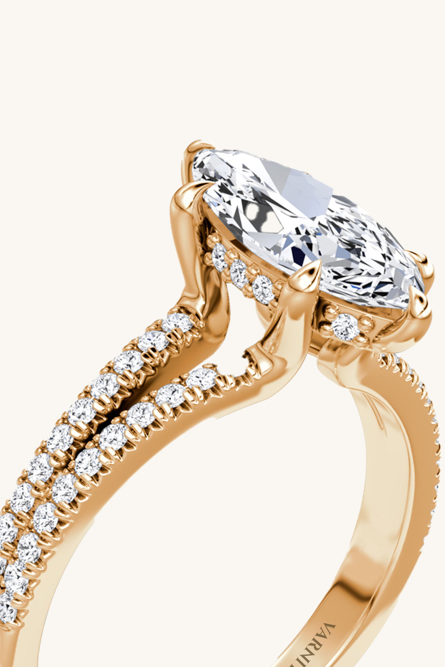 Dulce Halo Marquise Solitaire Pavé Ring