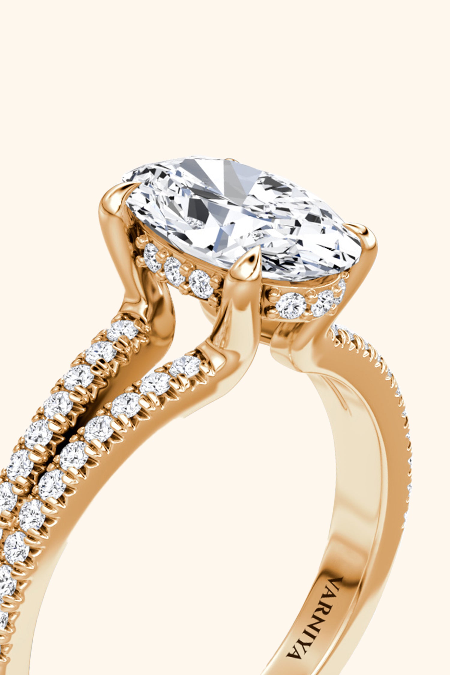 Dulce Halo Oval Solitaire Pavé Ring