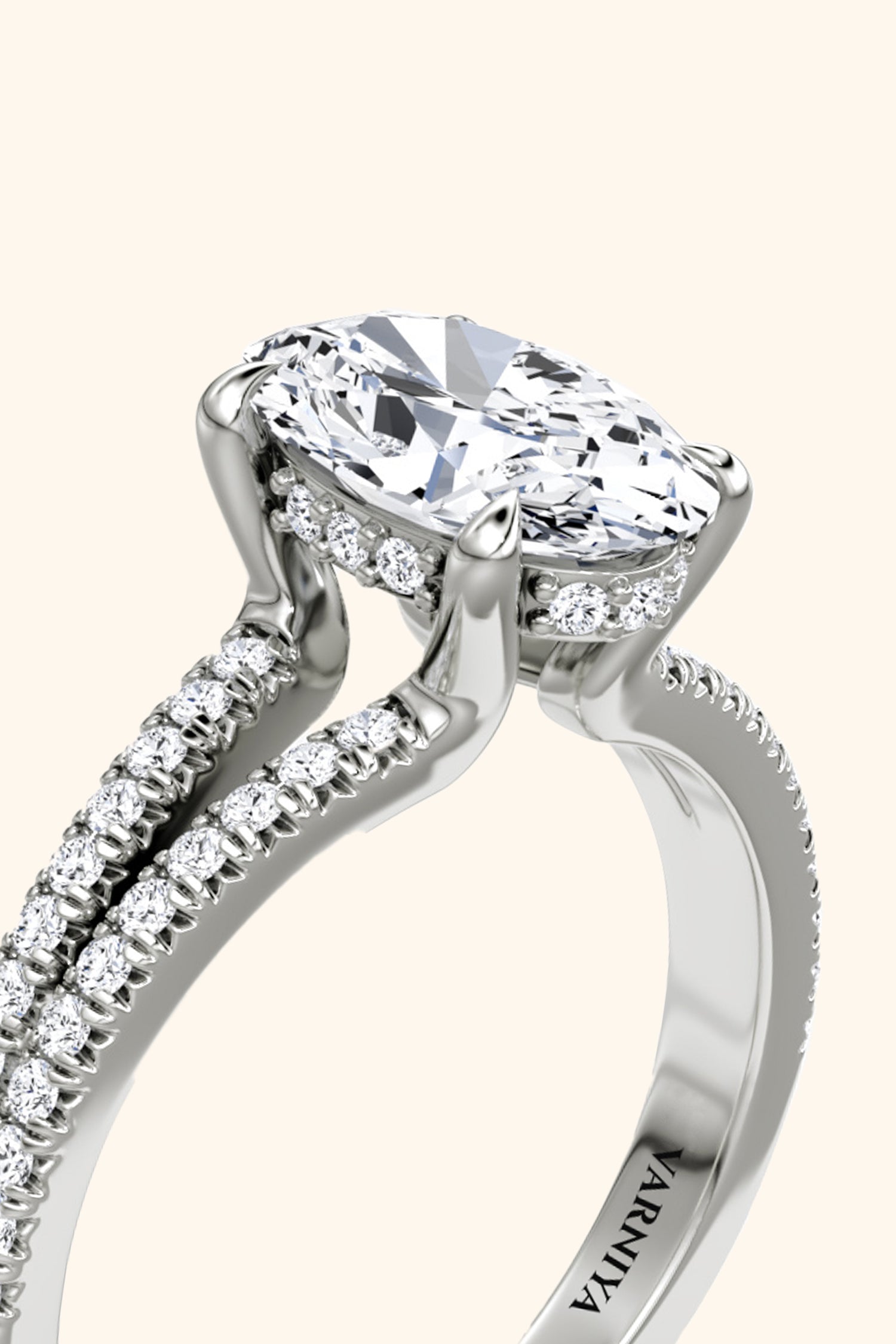 Dulce Halo Oval Solitaire Pavé Ring
