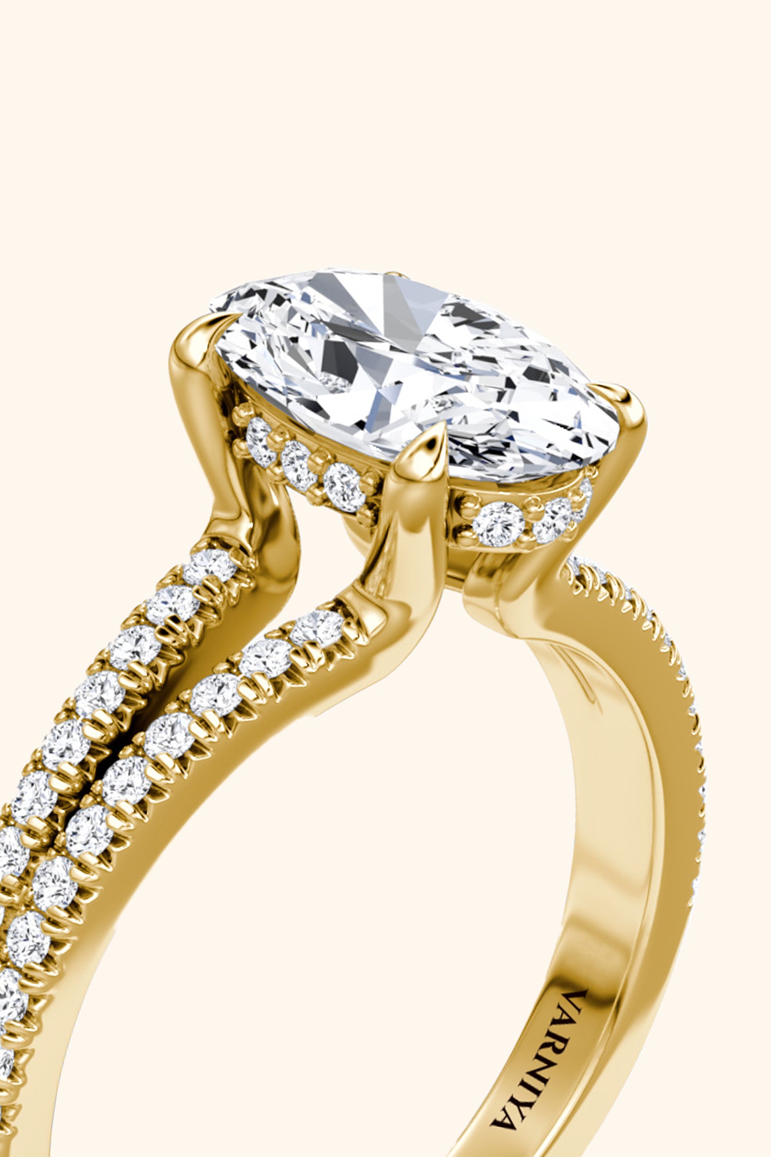 Dulce Halo Oval Solitaire Pavé Ring