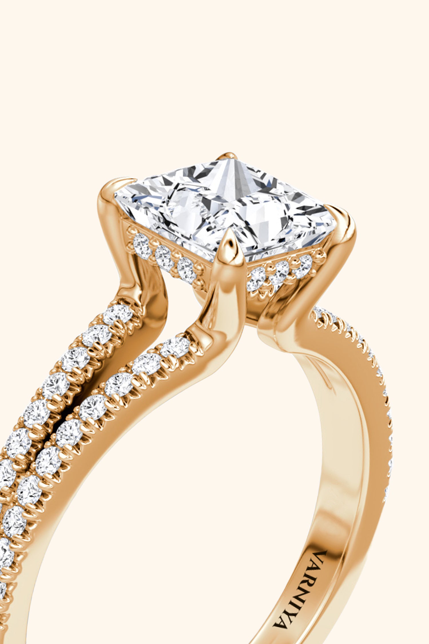 Dulce Halo Princess Solitaire Pavé Ring
