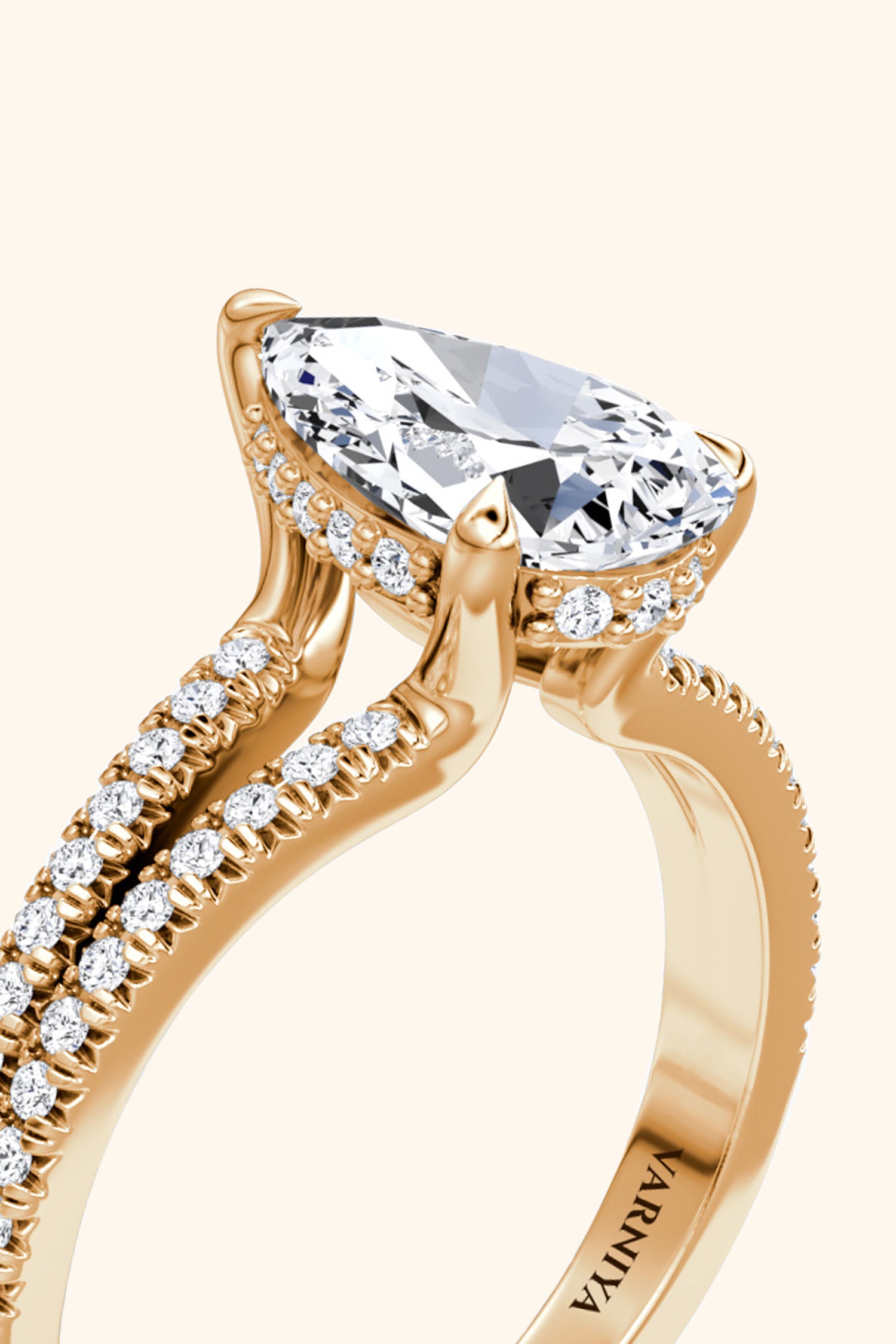 Dulce Halo Pear Solitaire Pavé Ring