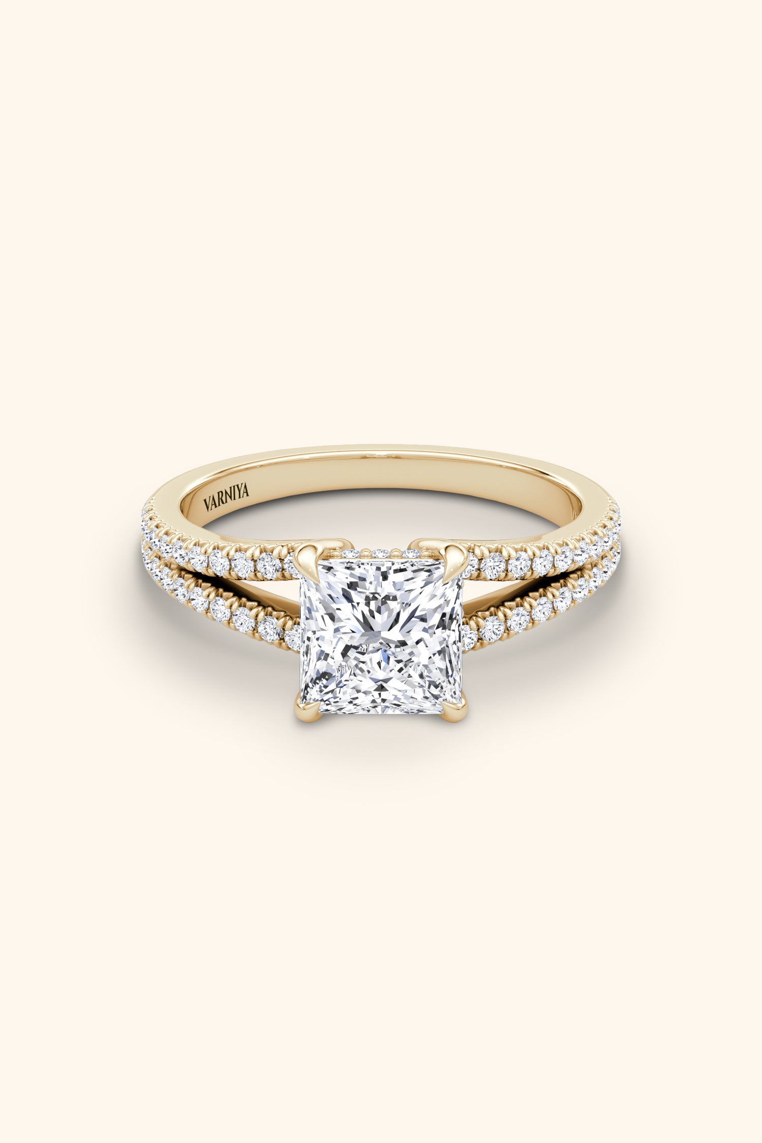 Dulce Halo Princess Solitaire Pavé Ring