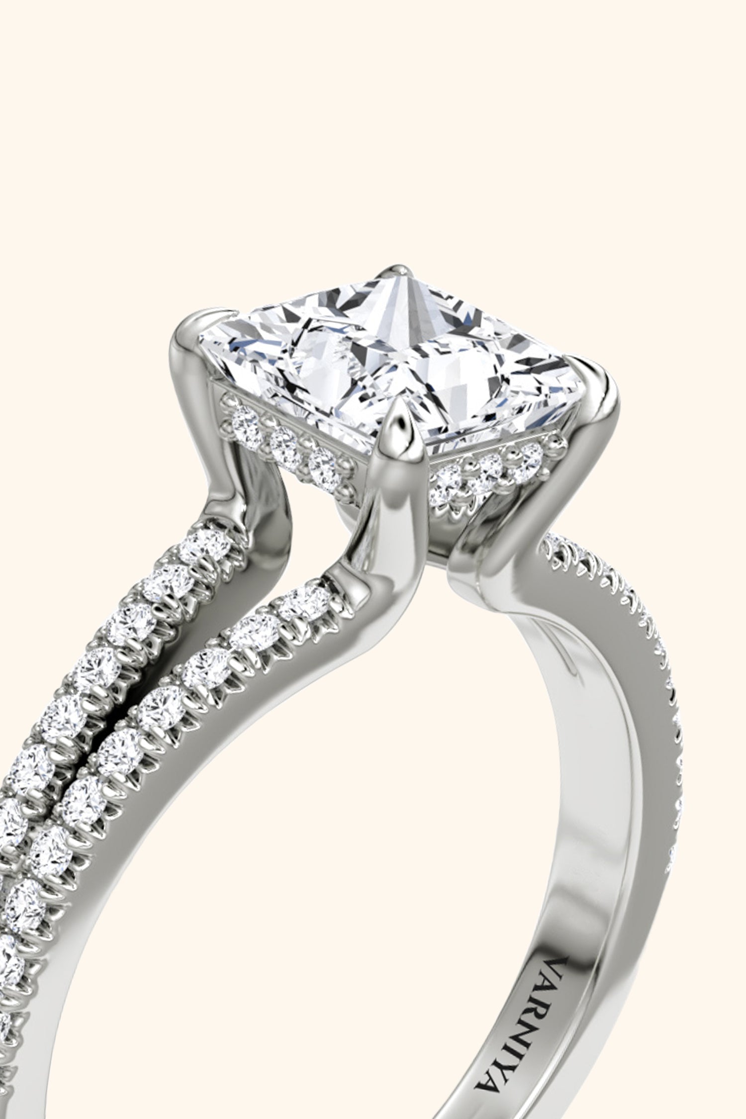 Dulce Halo Princess Solitaire Pavé Ring