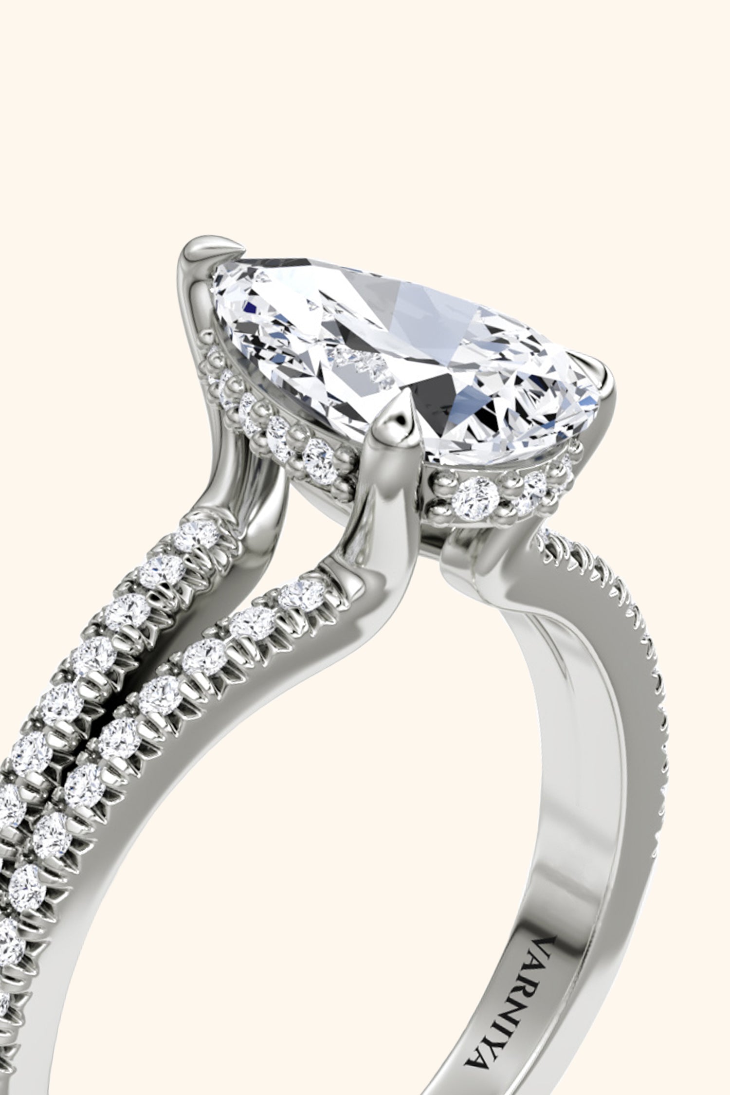Dulce Halo Pear Solitaire Pavé Ring