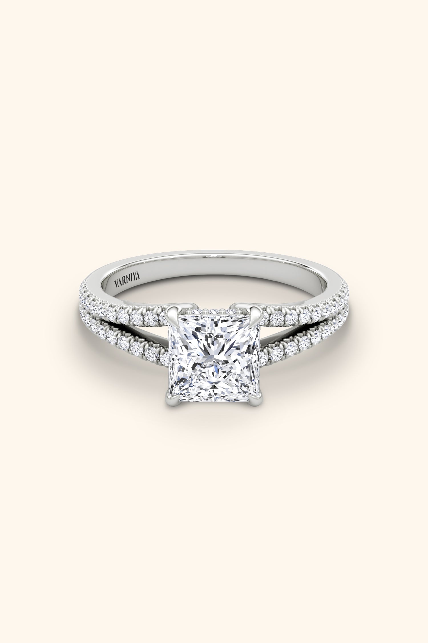 Dulce Halo Princess Solitaire Pavé Ring