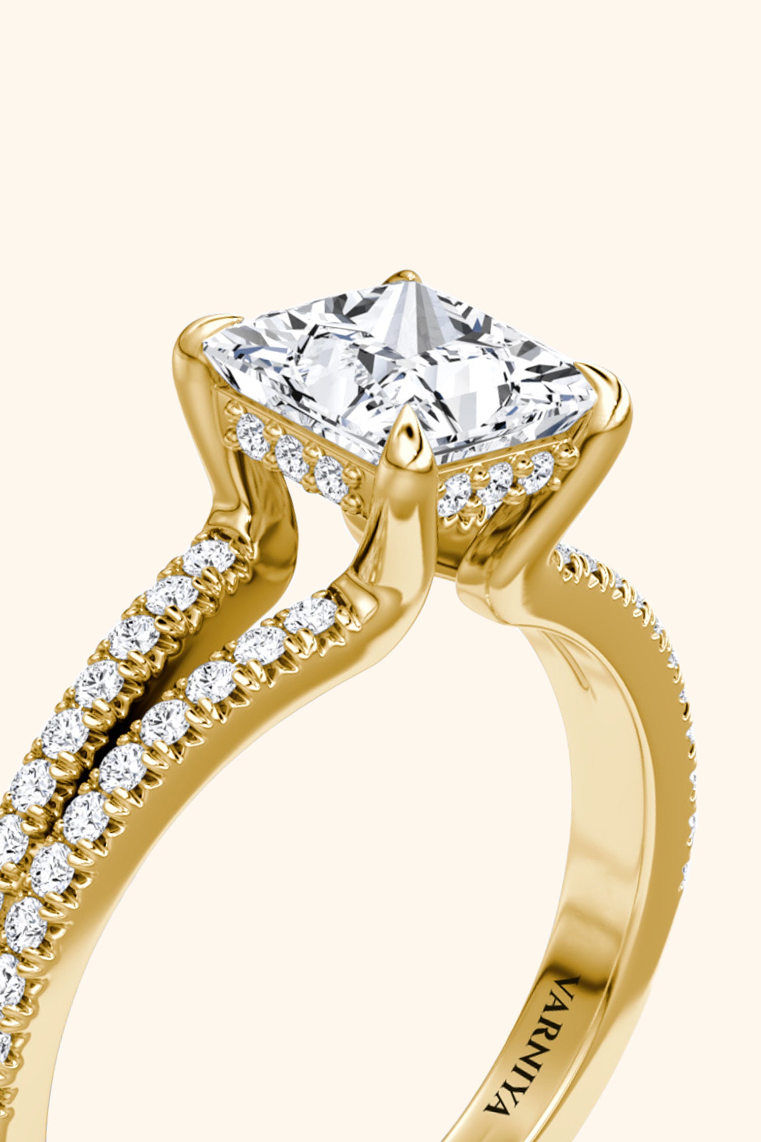 Dulce Halo Princess Solitaire Pavé Ring