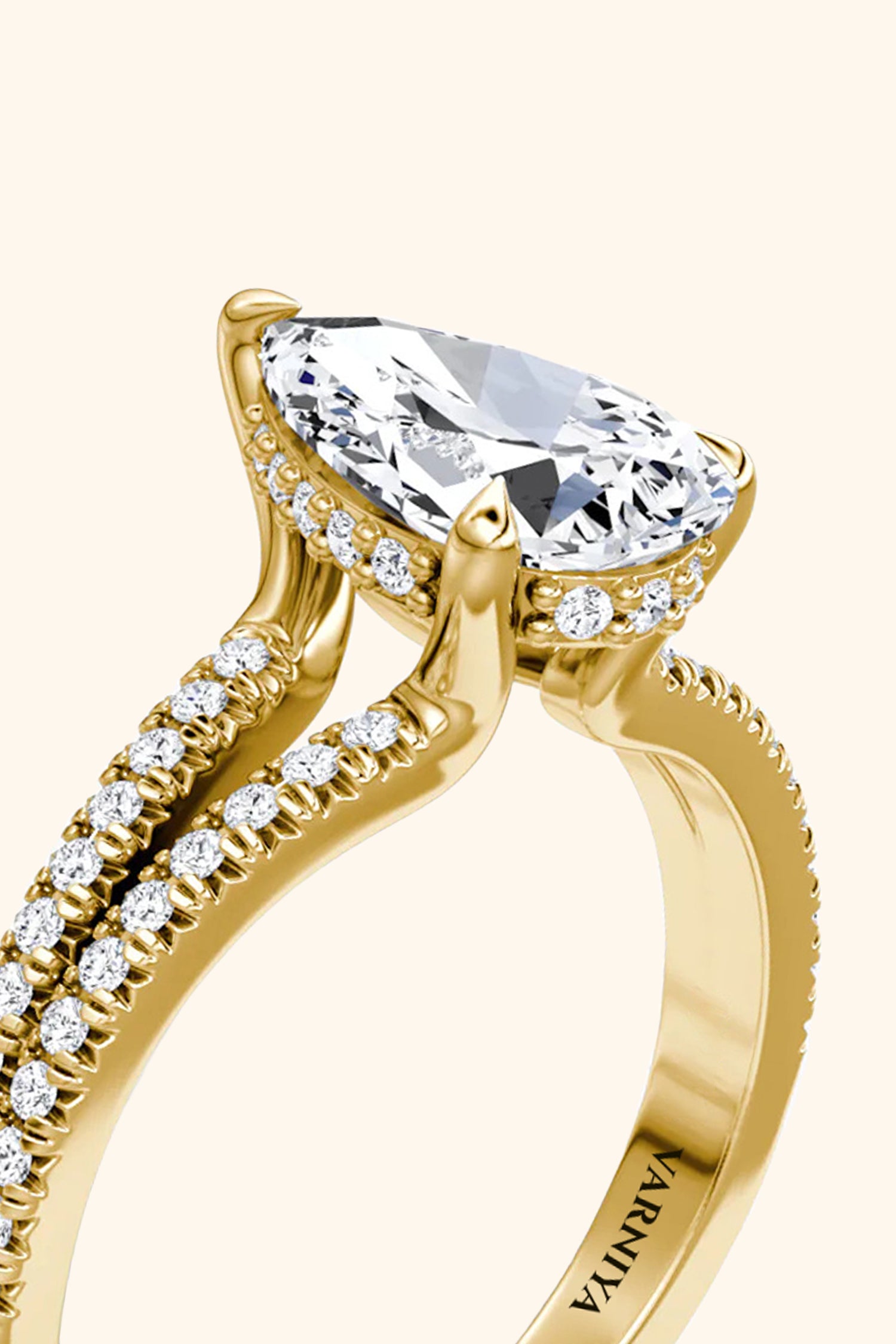 Dulce Halo Pear Solitaire Pavé Ring