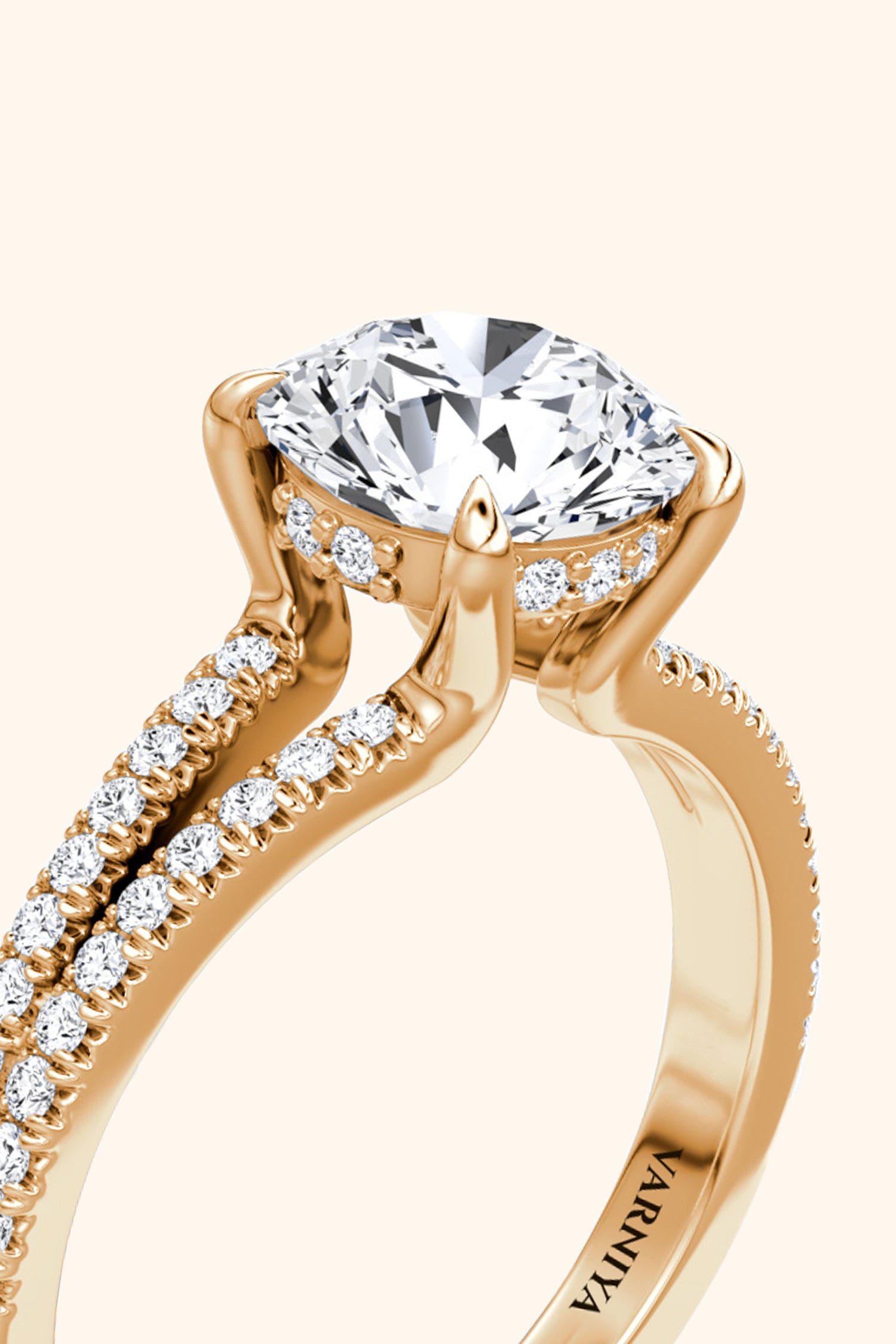 Dulce Halo Round Brilliant Solitaire Pavé Ring