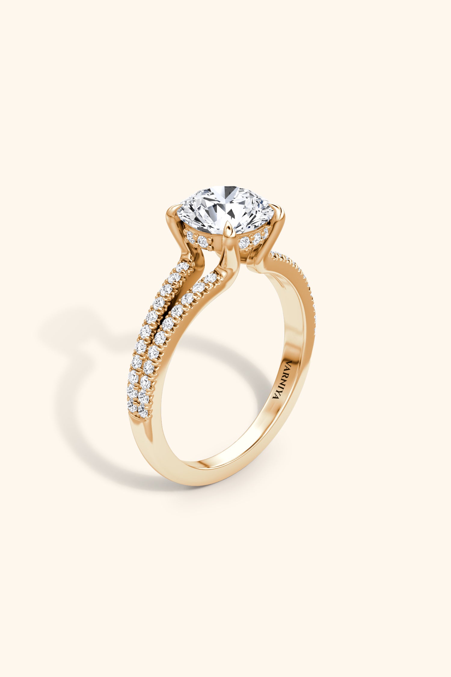 Dulce Halo Round Brilliant Solitaire Pavé Ring