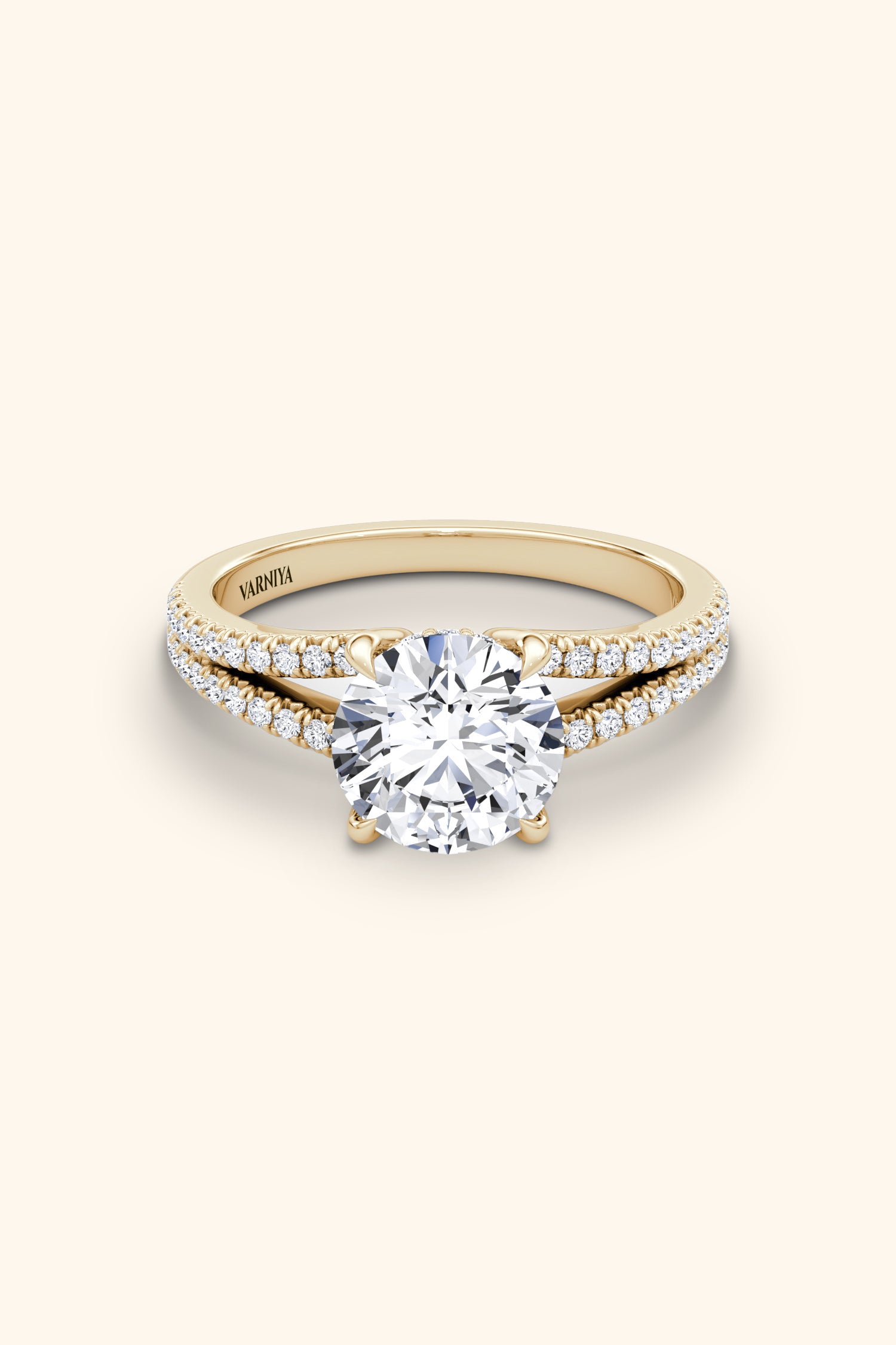 Dulce Halo Round Brilliant Solitaire Pavé Ring