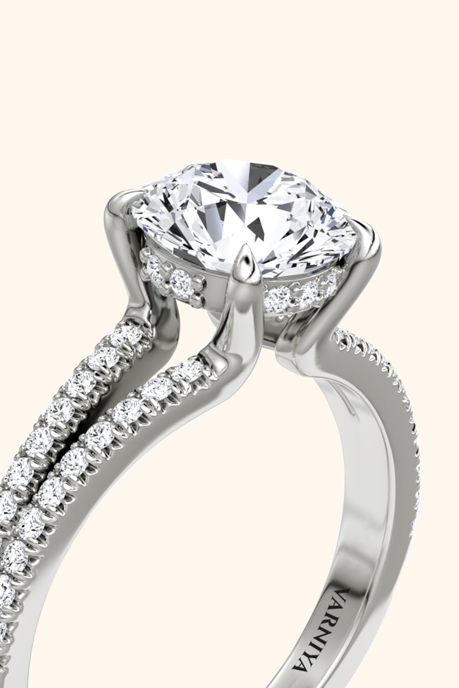 Dulce Halo Round Brilliant Solitaire Pavé Ring