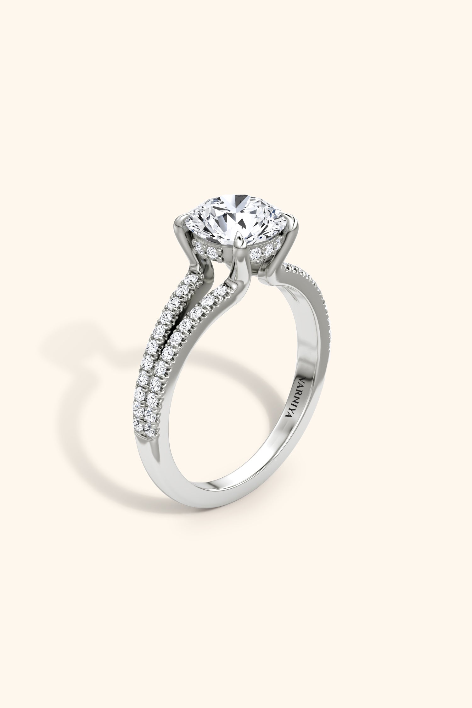 Dulce Halo Round Brilliant Solitaire Pavé Ring