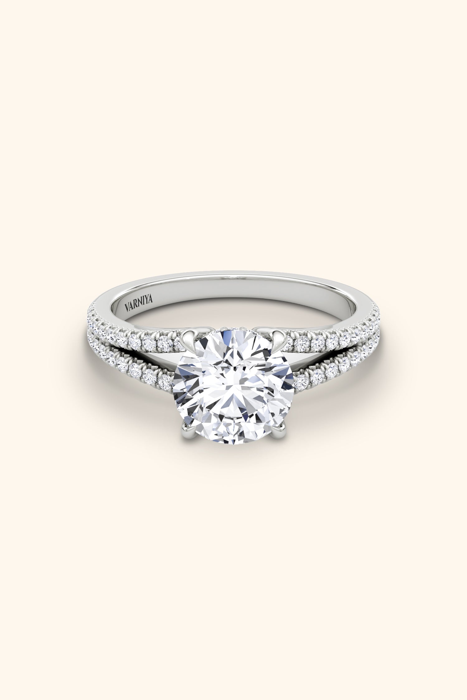 Dulce Halo Round Brilliant Solitaire Pavé Ring