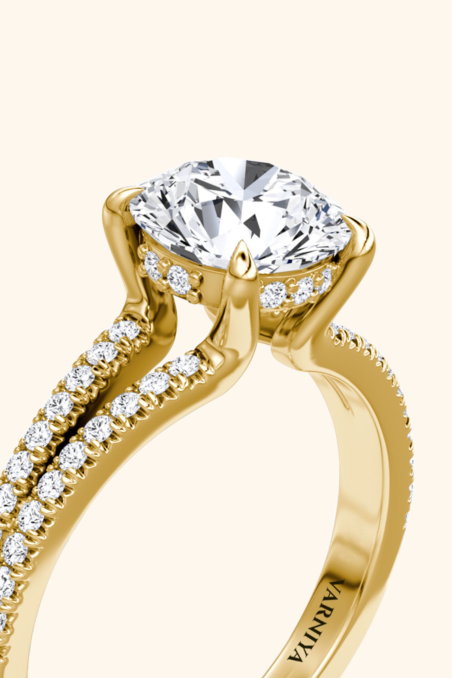 Dulce Halo Round Brilliant Solitaire Pavé Ring