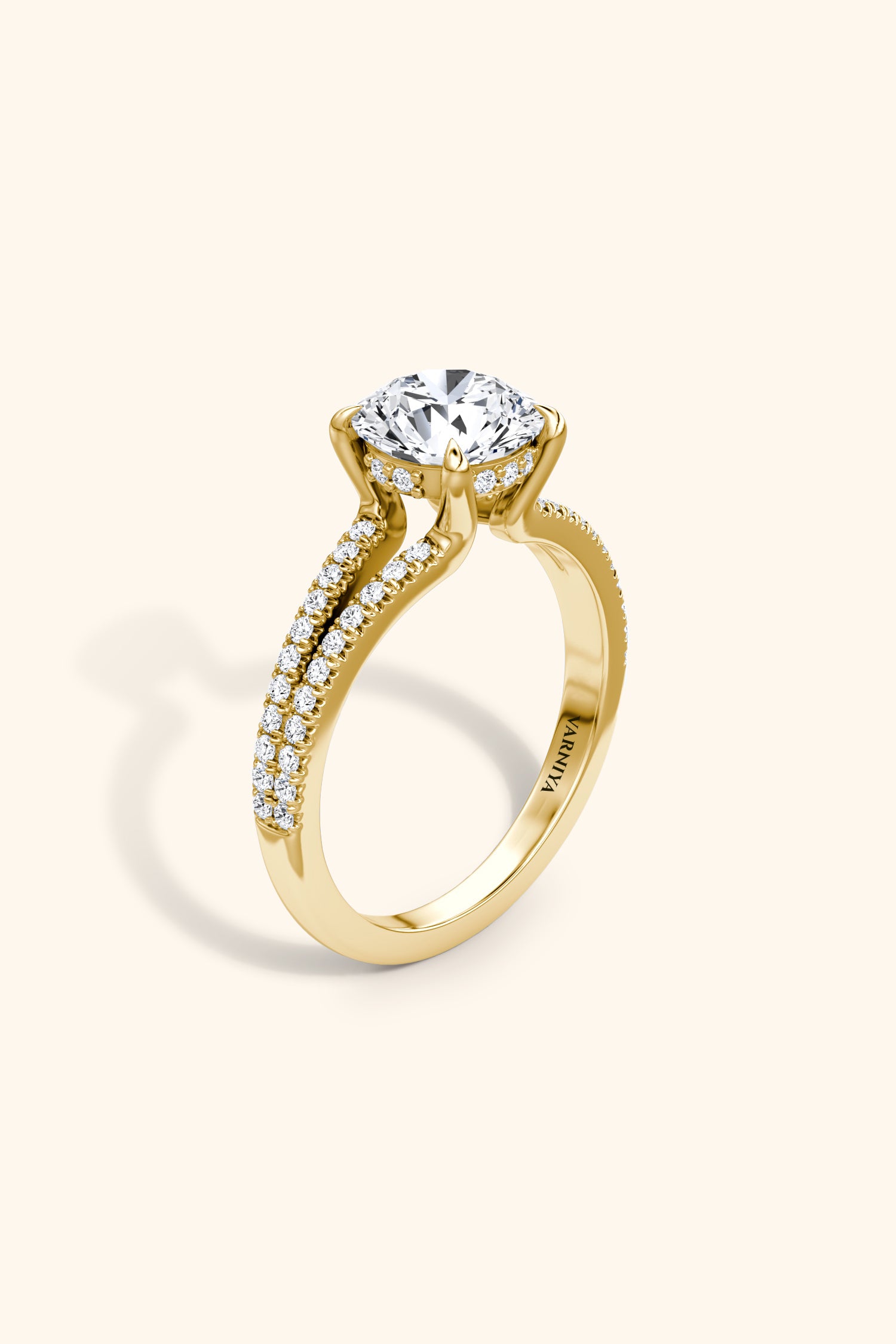Dulce Halo Round Brilliant Solitaire Pavé Ring