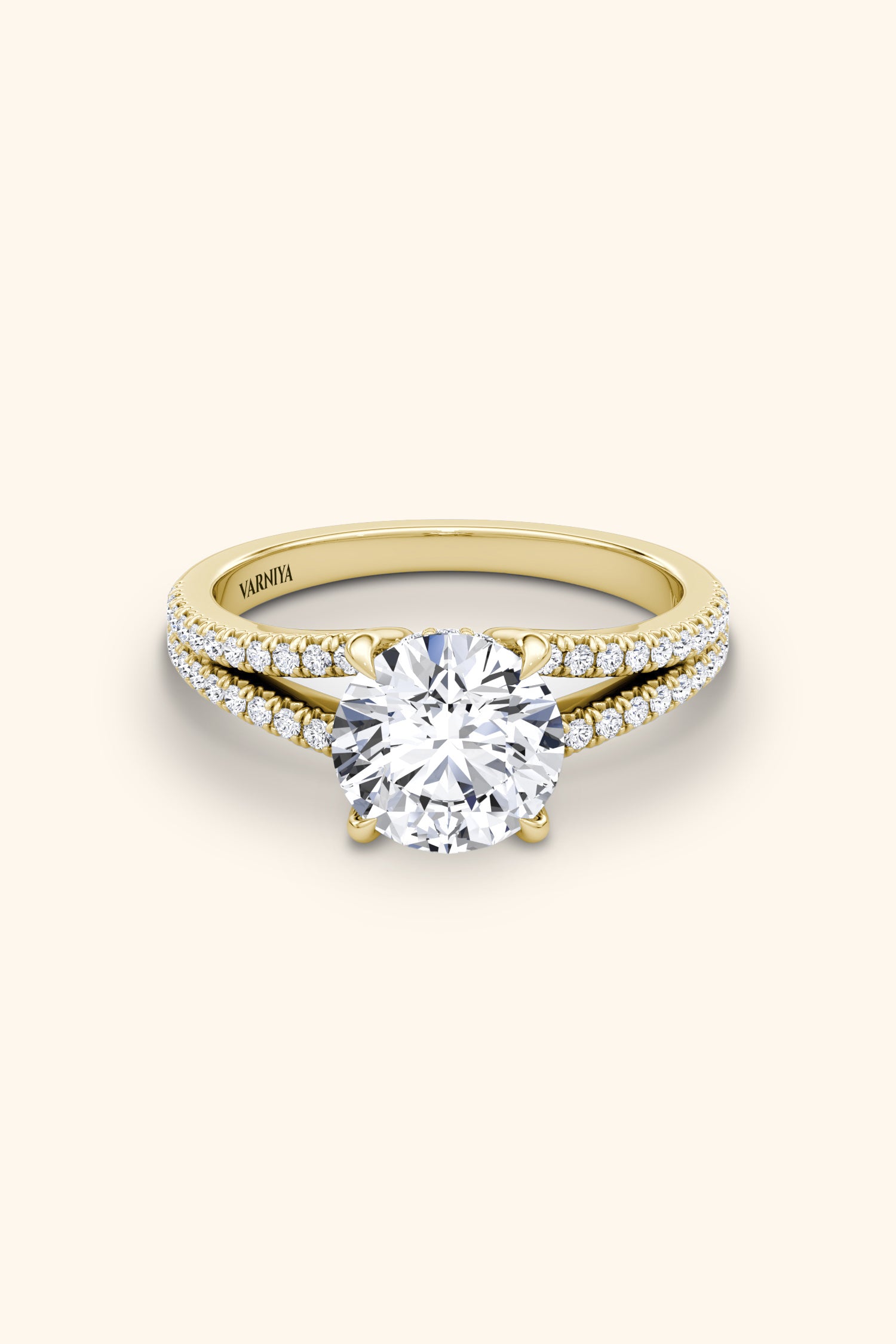 Dulce Halo Round Brilliant Solitaire Pavé Ring