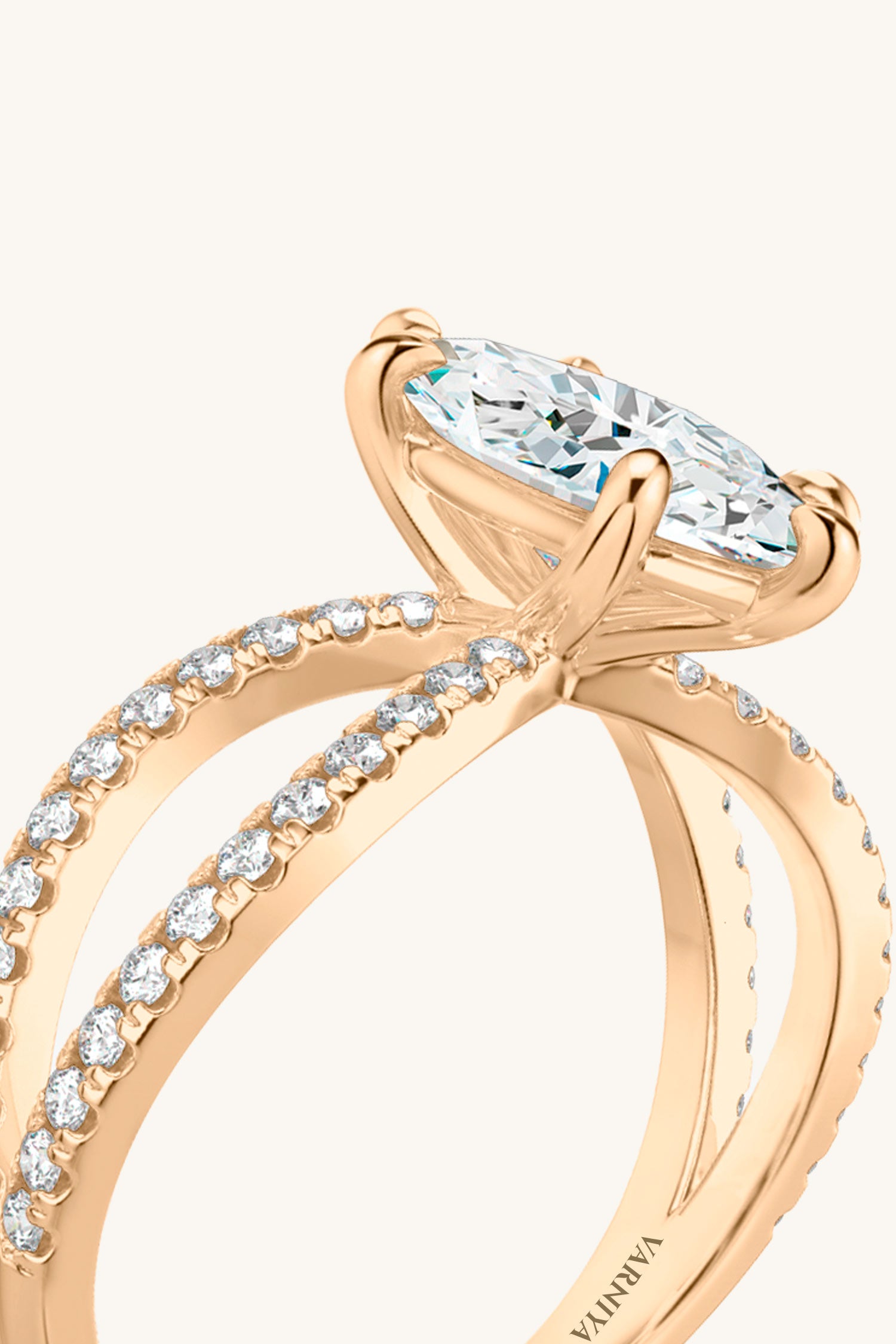 Luisa Marquise Solitaire Double Pavé Ring
