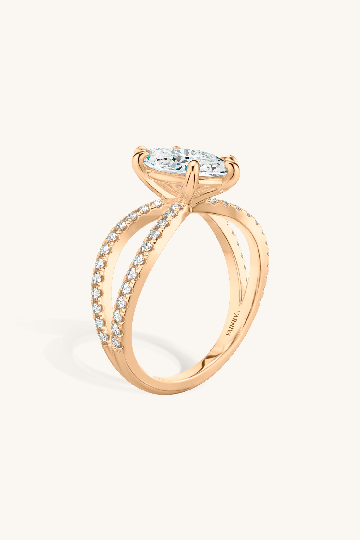 Luisa Marquise Solitaire Double Pavé Ring
