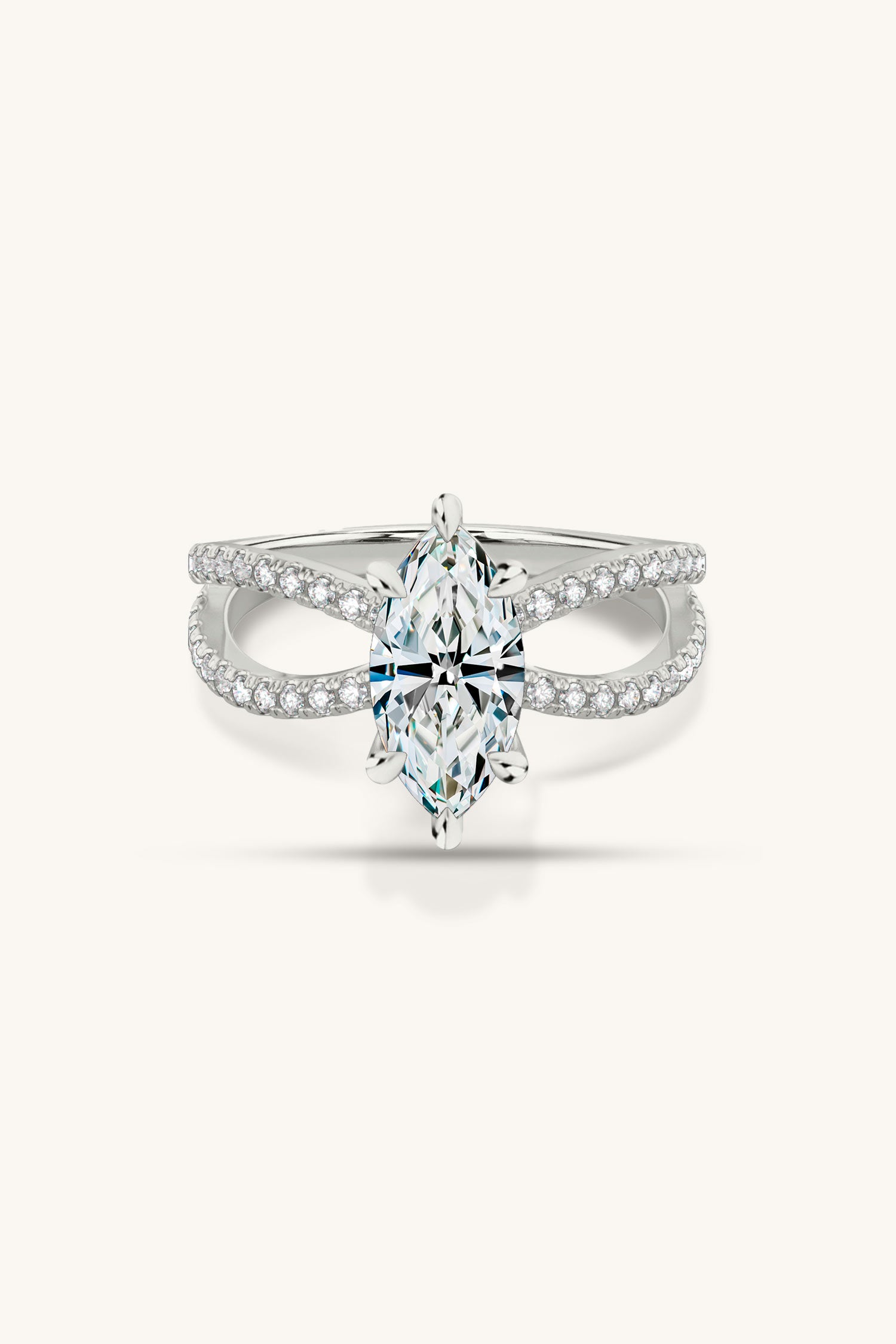 Luisa Marquise Solitaire Double Pavé Ring